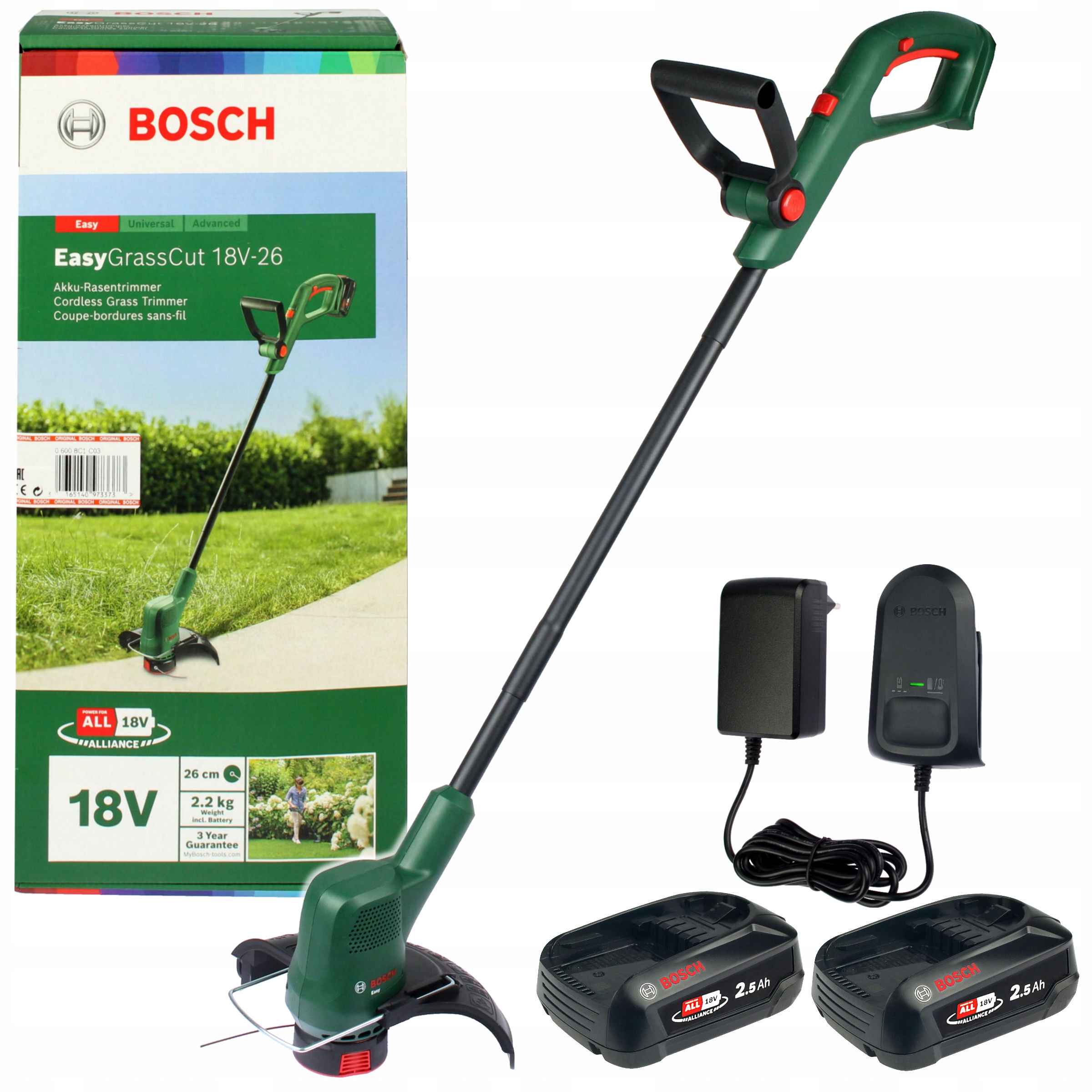 Akumuliatorinis trimeris Bosch Easy GrassCut 18V, su akumuliatoriais 2x2Ah