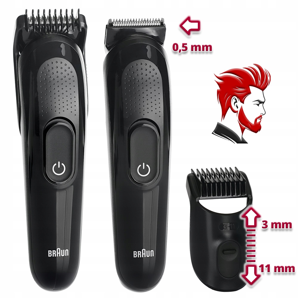 "Braun SK3300" trimeris, barzdos plaukų skustuvas + "Gillette Proglide" + priedai