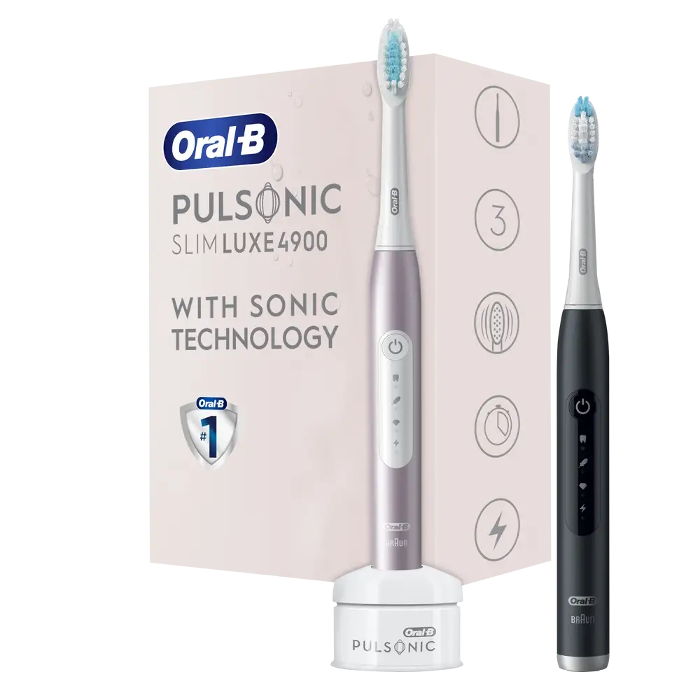 Elektrinis dantų šepetėlis - oral-b pulsonic slim luxe 4900 sonic, 3 režimai, įkraunamas, juodas, rožinis, rožinė