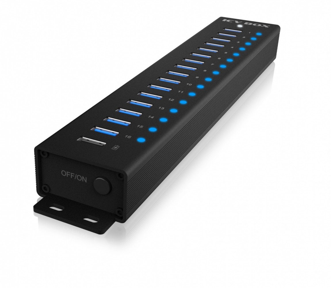 Hub 16+1 port usb icybox 16x usb; 1x usb laden usb3.2 gen1 retail