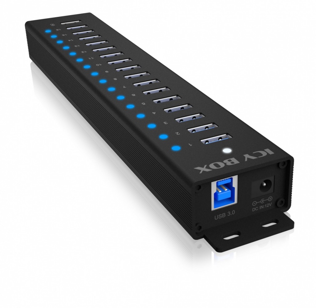 Hub 16+1 port usb icybox 16x usb; 1x usb laden usb3.2 gen1 retail