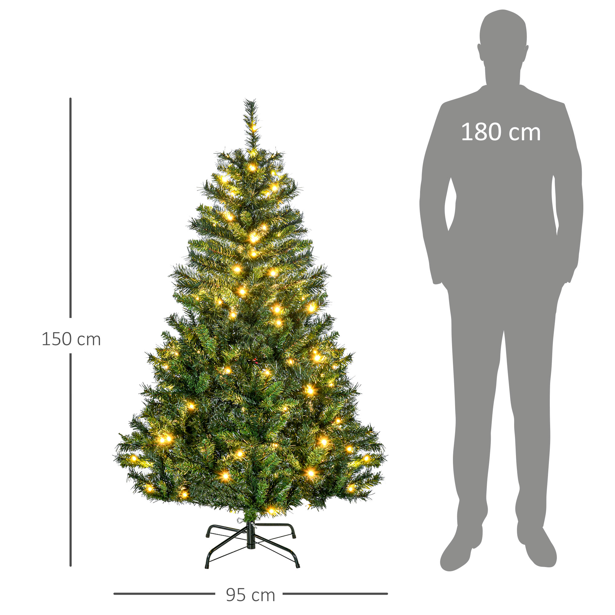 Dirbtinė kalėdinė eglutė su LED apšvietimu ir dekoracijomis, žalia, Ø95 x 150 cm 2