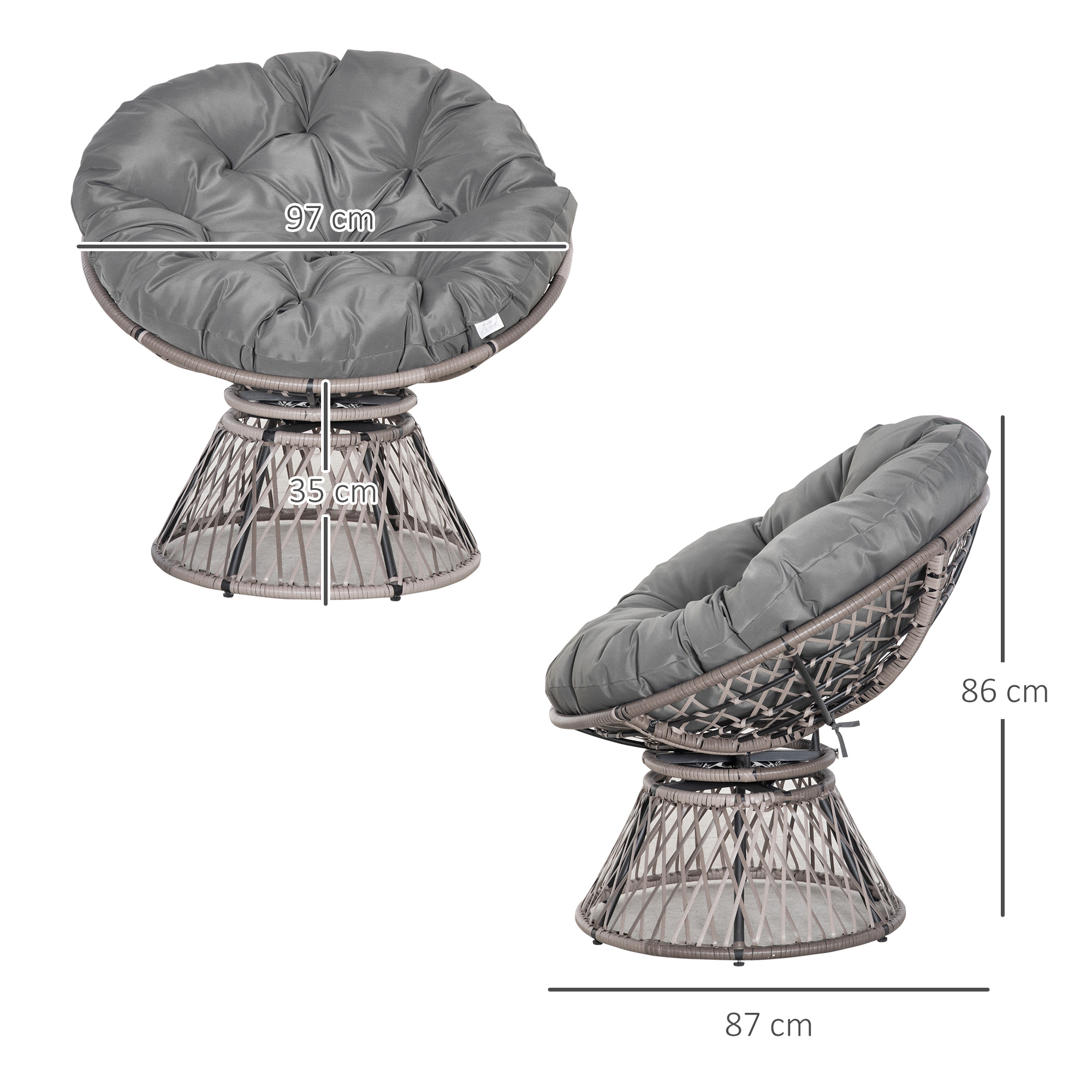 Krėslas su nuimama pagalve, besisukantis 360°, pilkas, 87 × 97 × 86 cm 2