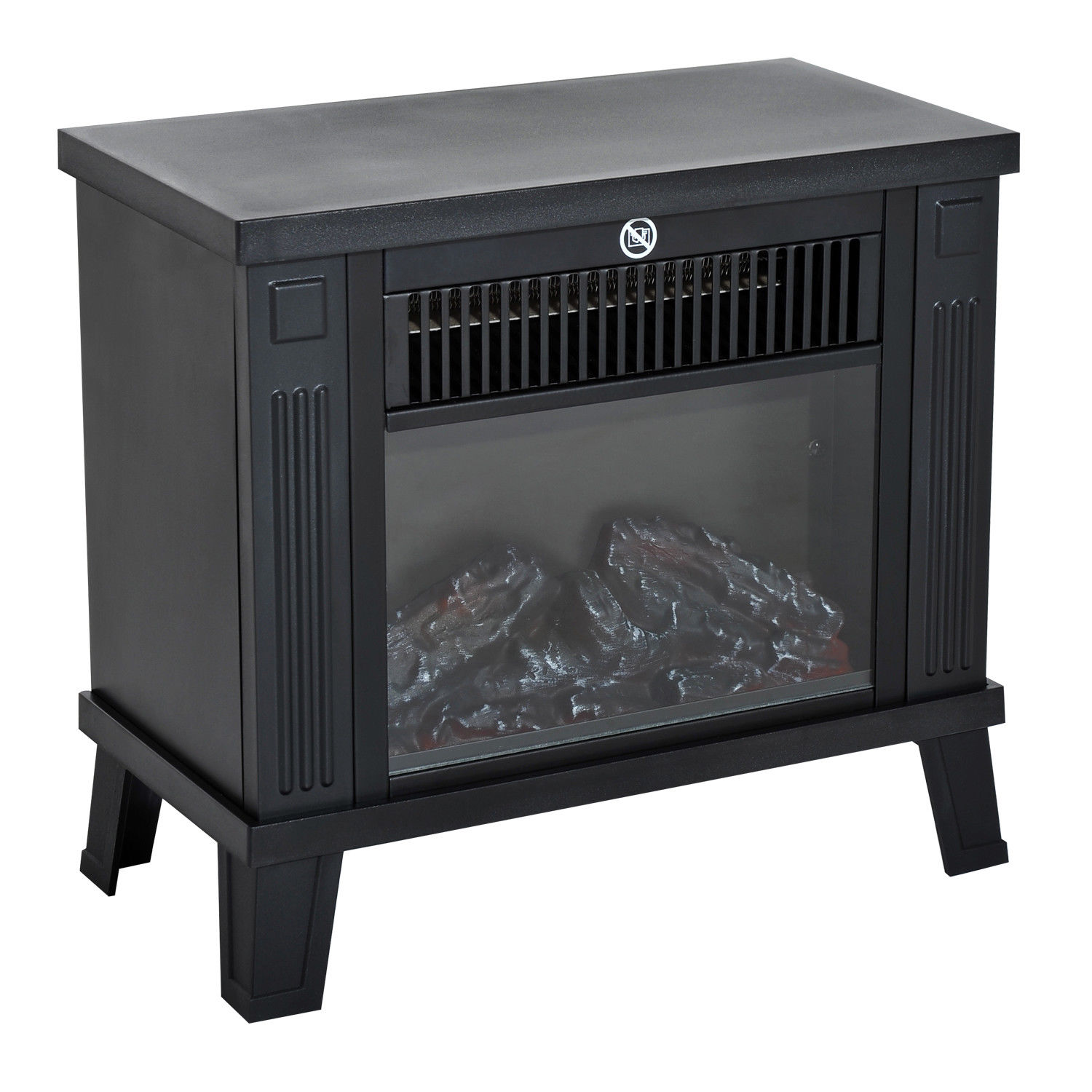 Elektrinis židinys su liepsnos efektu, 600/1200 W, juodas, 34 × 17 × 31 cm