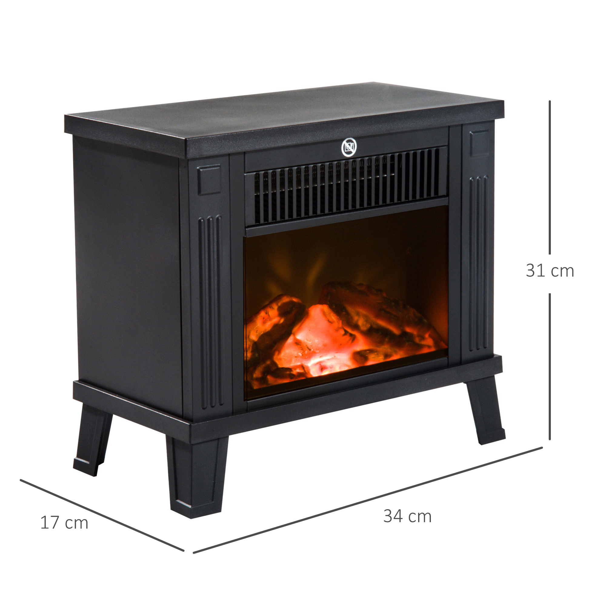 Elektrinis židinys su liepsnos efektu, 600/1200 W, juodas, 34 × 17 × 31 cm 2