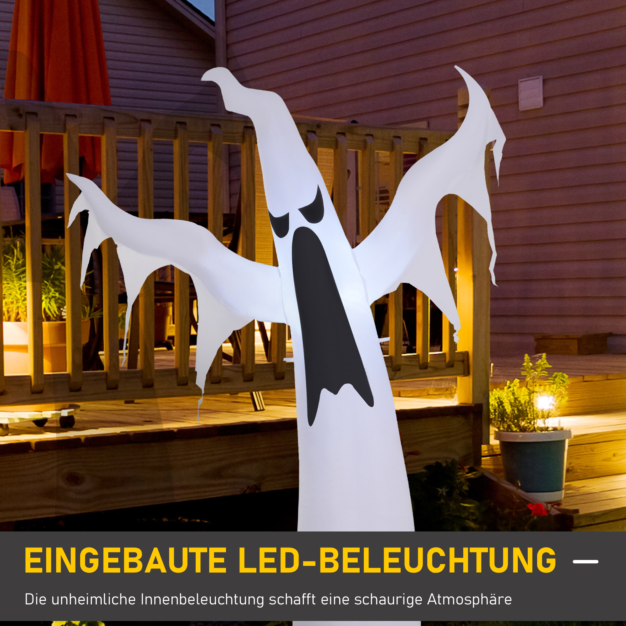 Pripučiama vaiduoklio dekoracija su LED apšvietimu, savaime prisipučianti, balta, 130 × 30 × 180 cm 3
