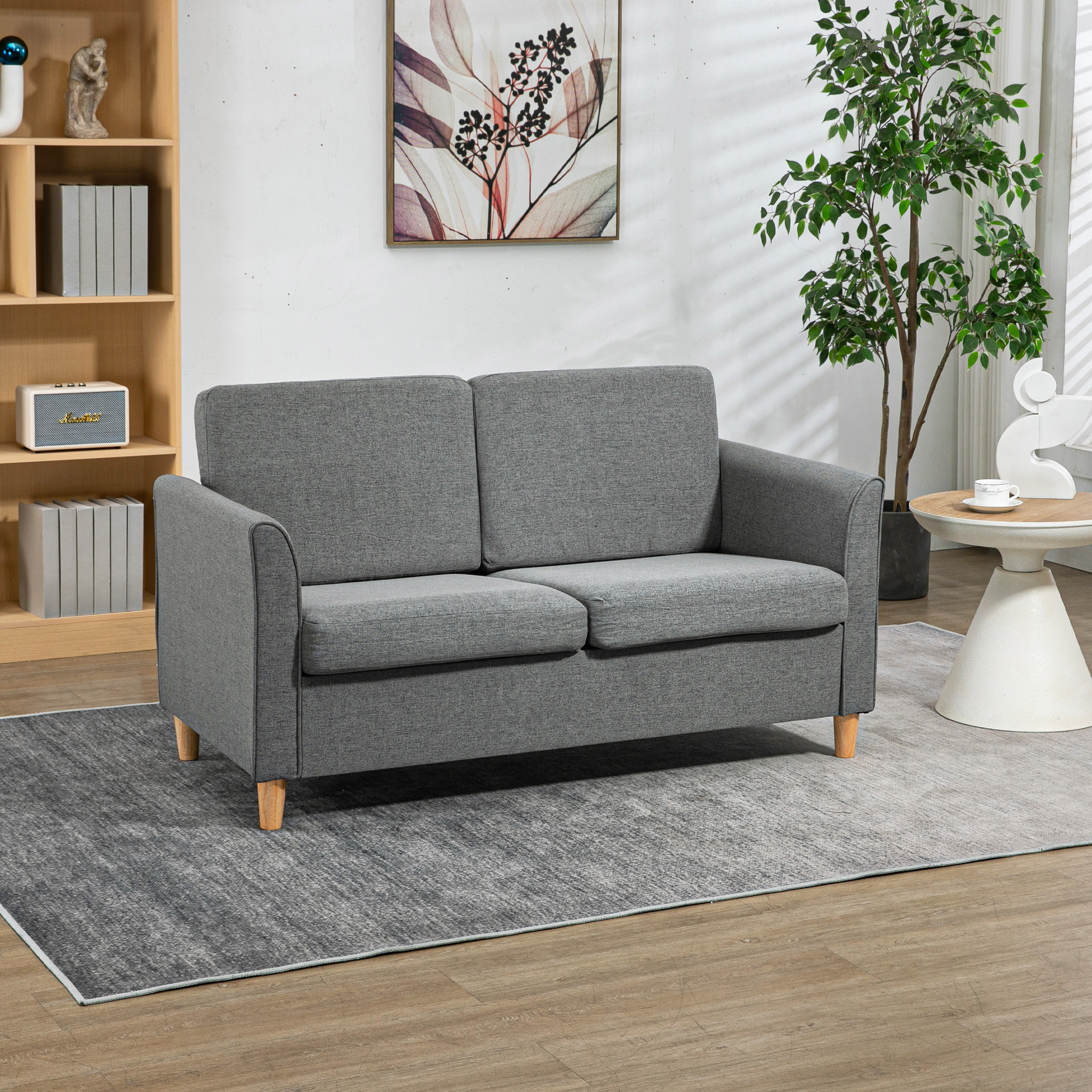 Dvivietė sofa su medinėmis kojelėmis, pilka, 141 x 70 x 78 cm