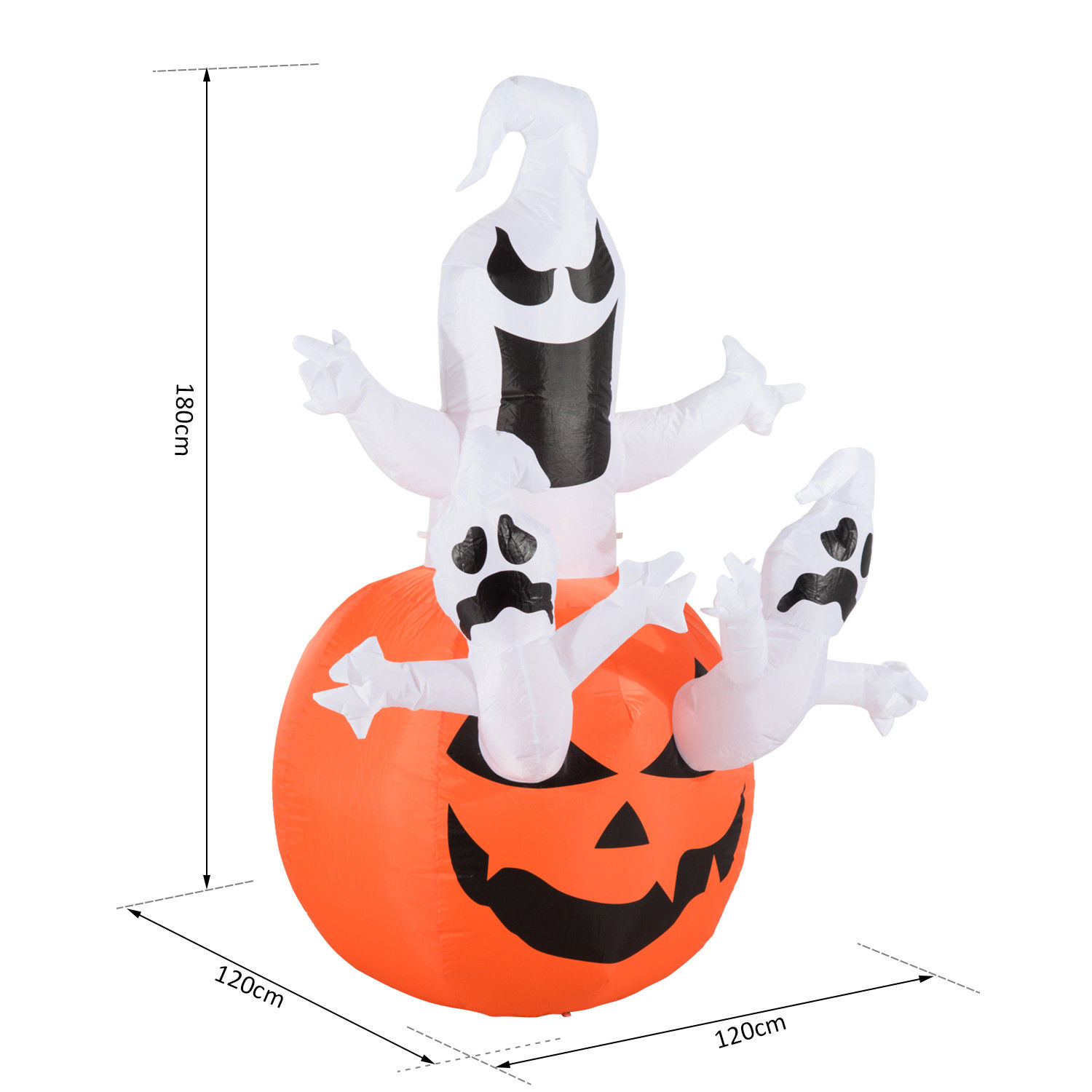 Pripučiamas Helovino moliūgas su vaiduokliais ir LED apšvietimu, oranžinis, juodas, baltas, 120 × 120 × 180 cm 2