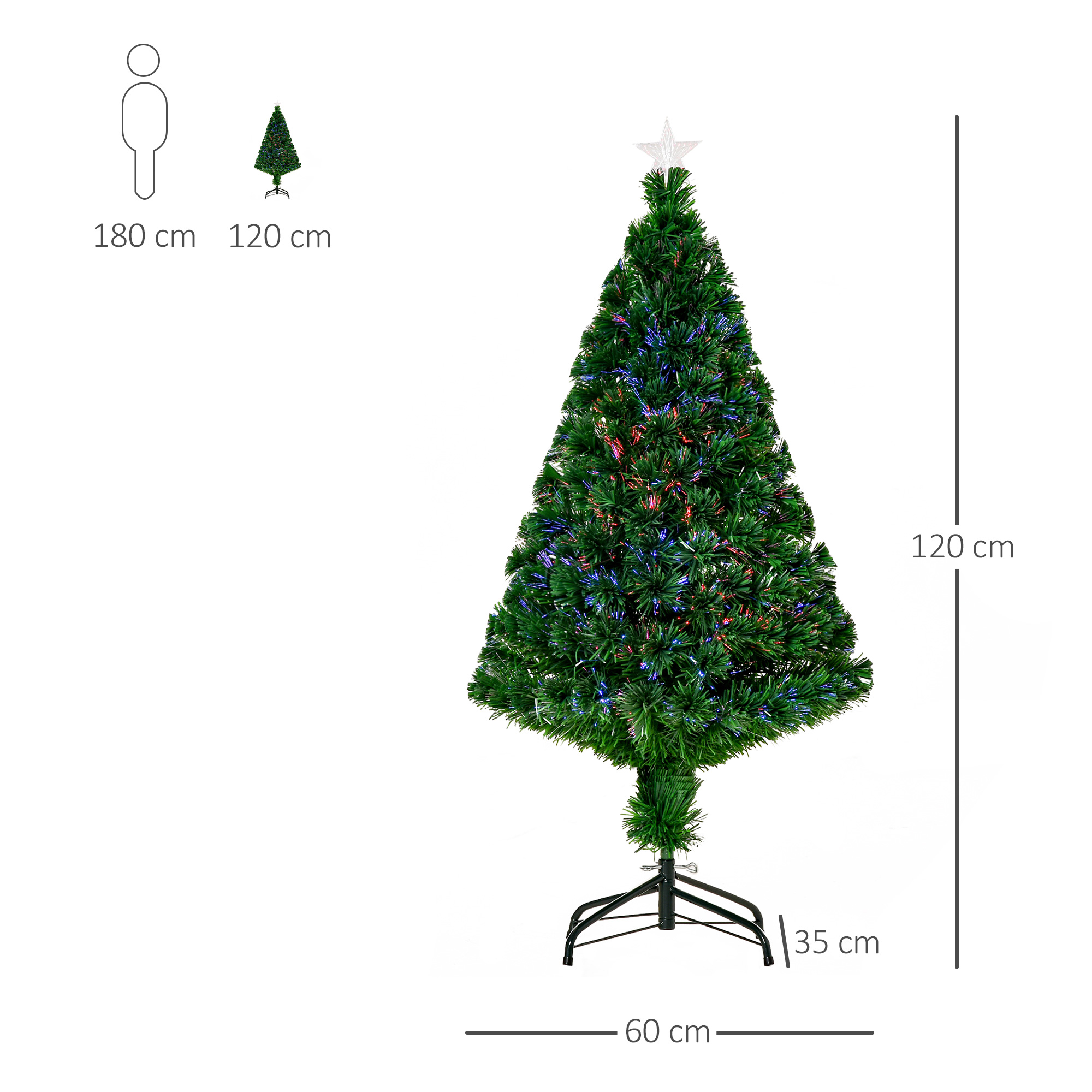 Kalėdinė eglutė su šviesolaidiniu LED apšvietimu, žalia, Ø 60 × 120 cm 2