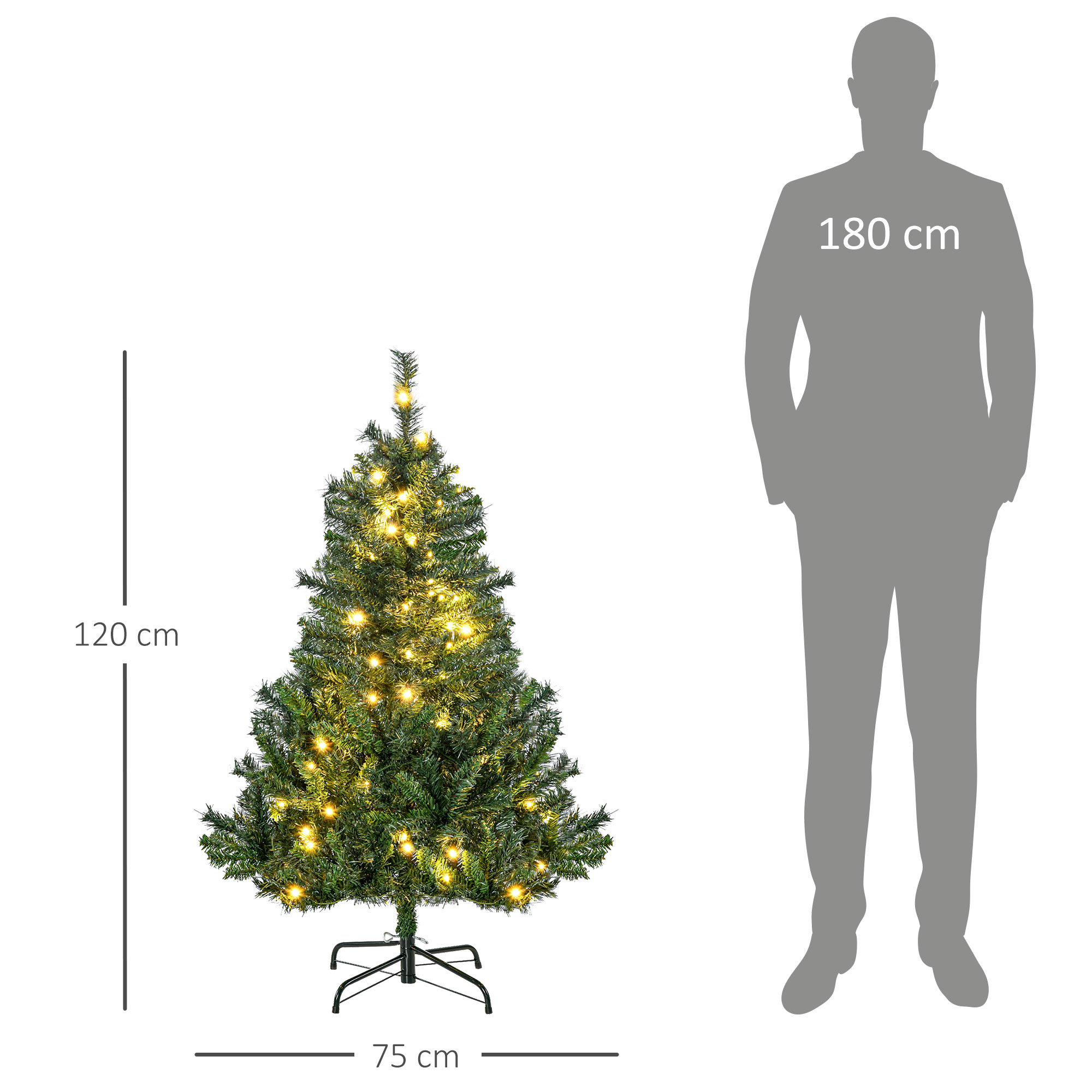 Dirbtinė kalėdinė eglutė su 80 šiltai baltų LED, 307 šakelių galiukais, žalia, Ø75 × 120 cm 2
