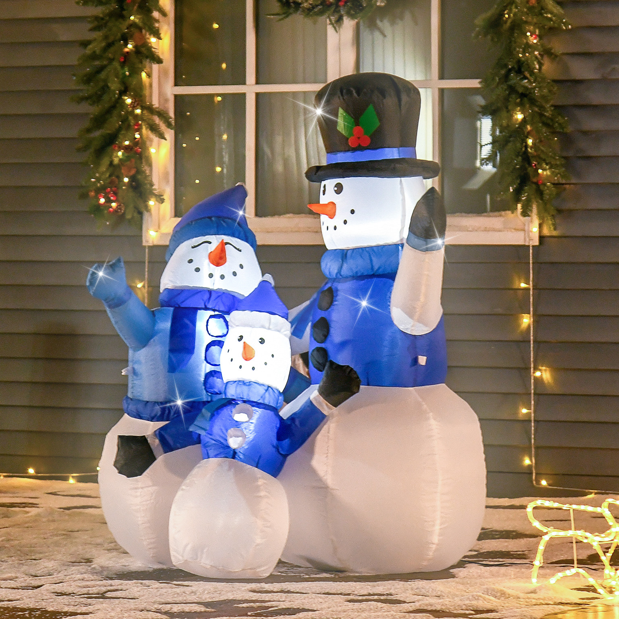 Pripučiama sniego senių šeima su LED apšvietimu, balta ir mėlyna, 100 × 55 × 120 cm