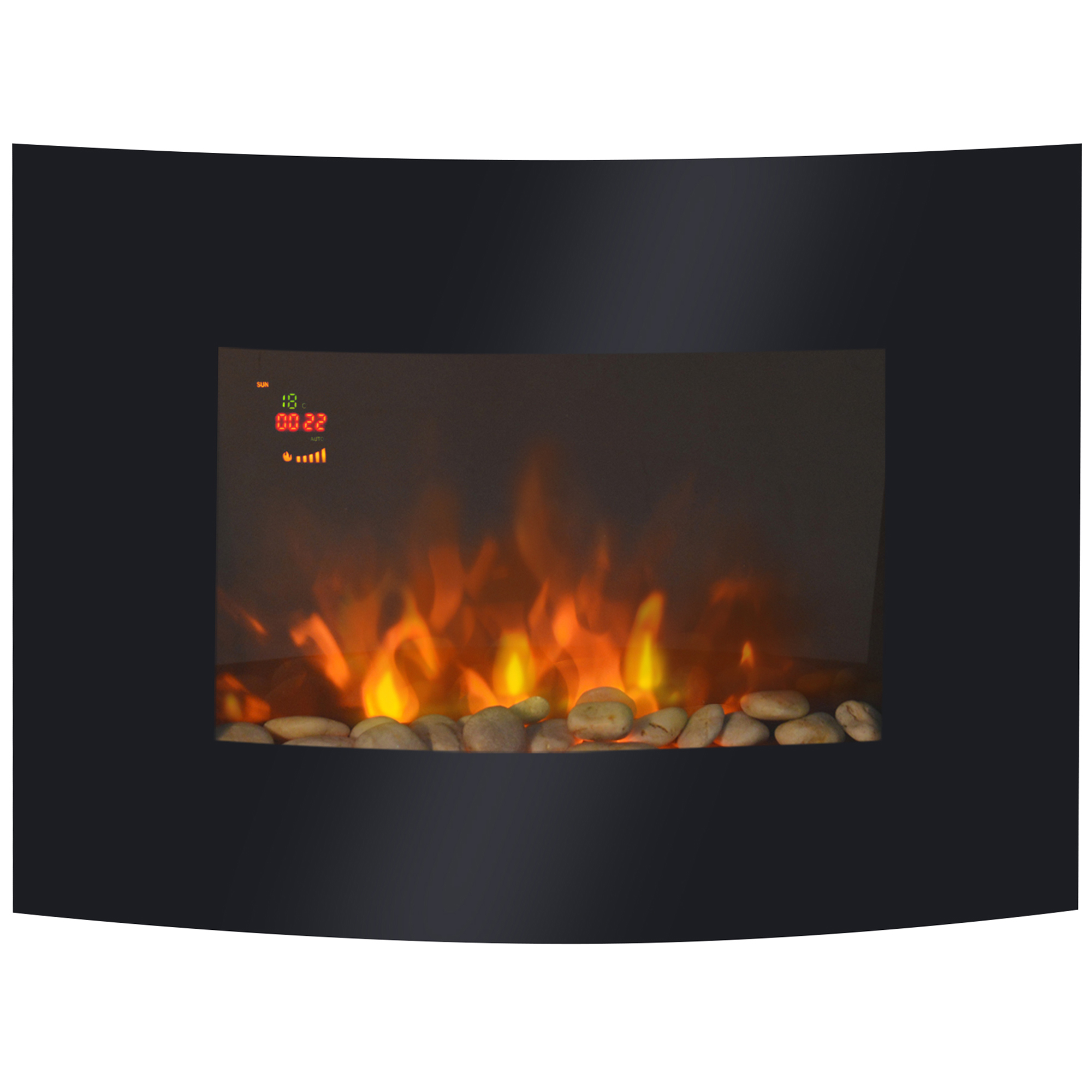 Elektrinis sieninis židinys su LED liepsna, juodas, 65 × 11,4 × 52 cm