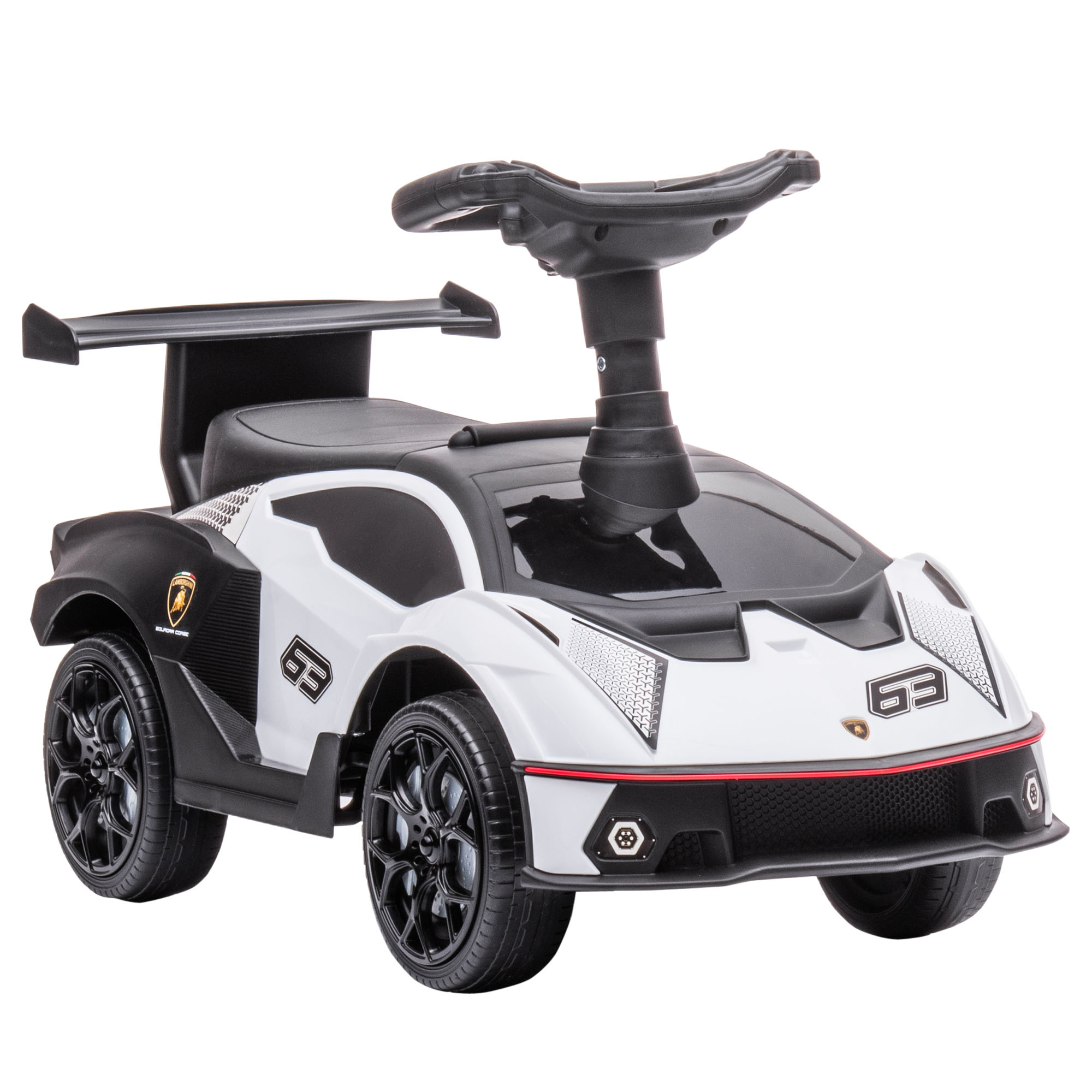 Paspiriama mašinėlė su „Lamborghini“ licencija ir garso efektais, balta ir juoda, 67 × 28 × 38 cm