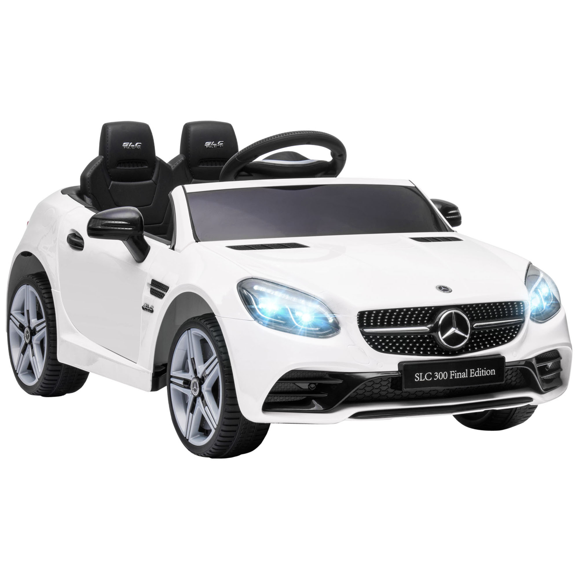 Vaikiškas elektromobilis su nuotolinio valdymo pultu ir LED žibintais, baltas, 107 x 62,5 x 44 cm