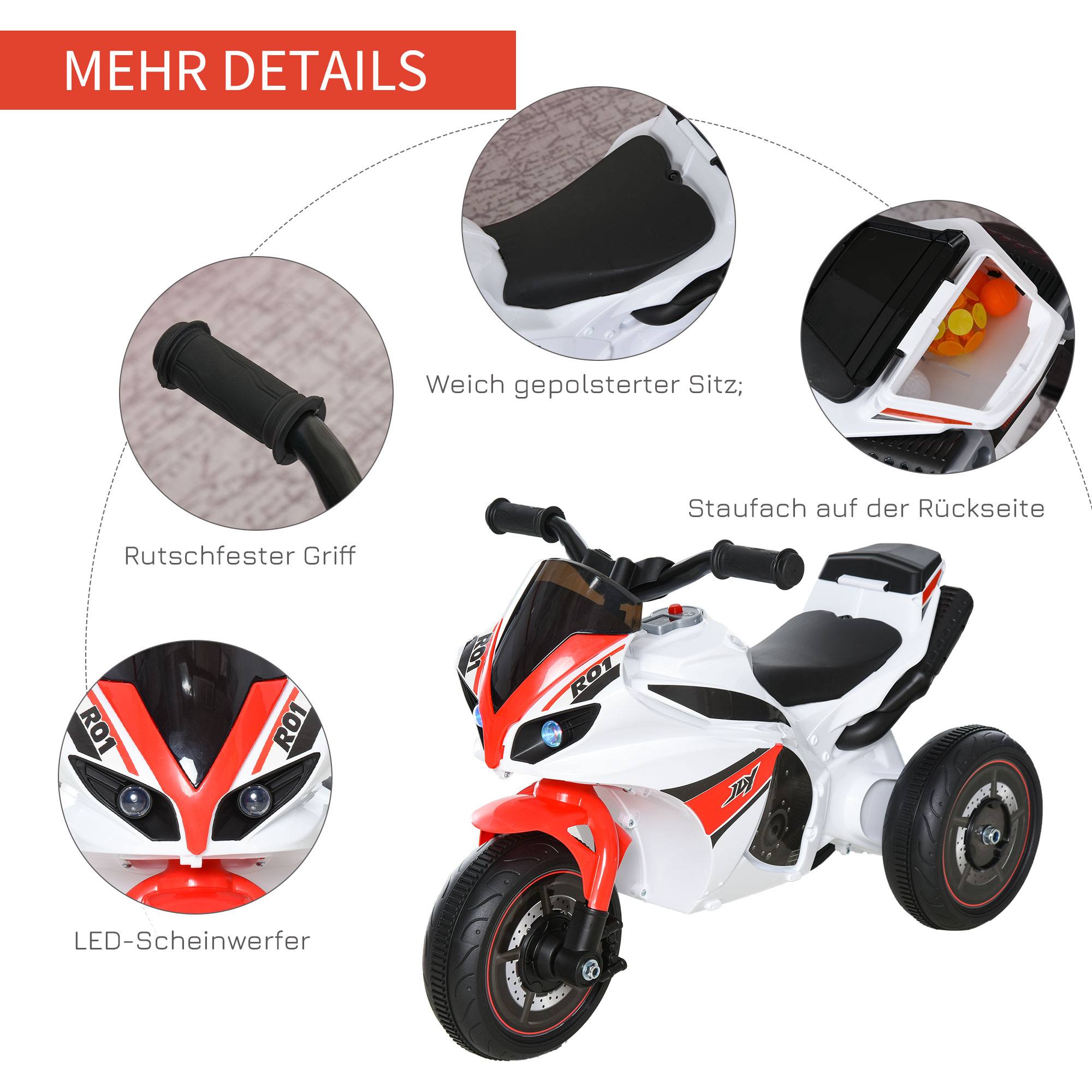 Vaikiškas motociklas baltas ir raudonas 3