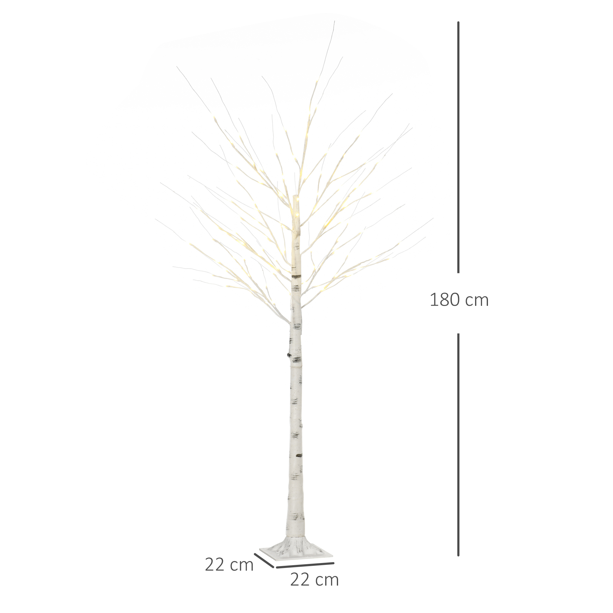 LED dekoratyvinis beržas su 96 šiltai baltomis LED lemputėmis, baltas, 22 × 22 × 180 cm 2