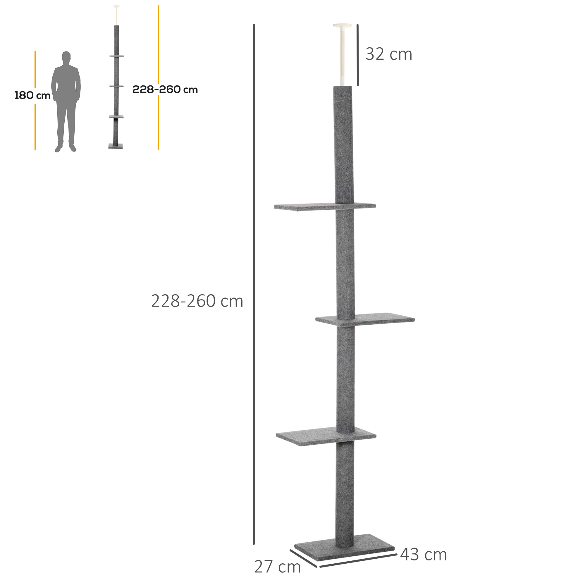 Kačių draskyklė 43 × 27 × 228–260 cm 2