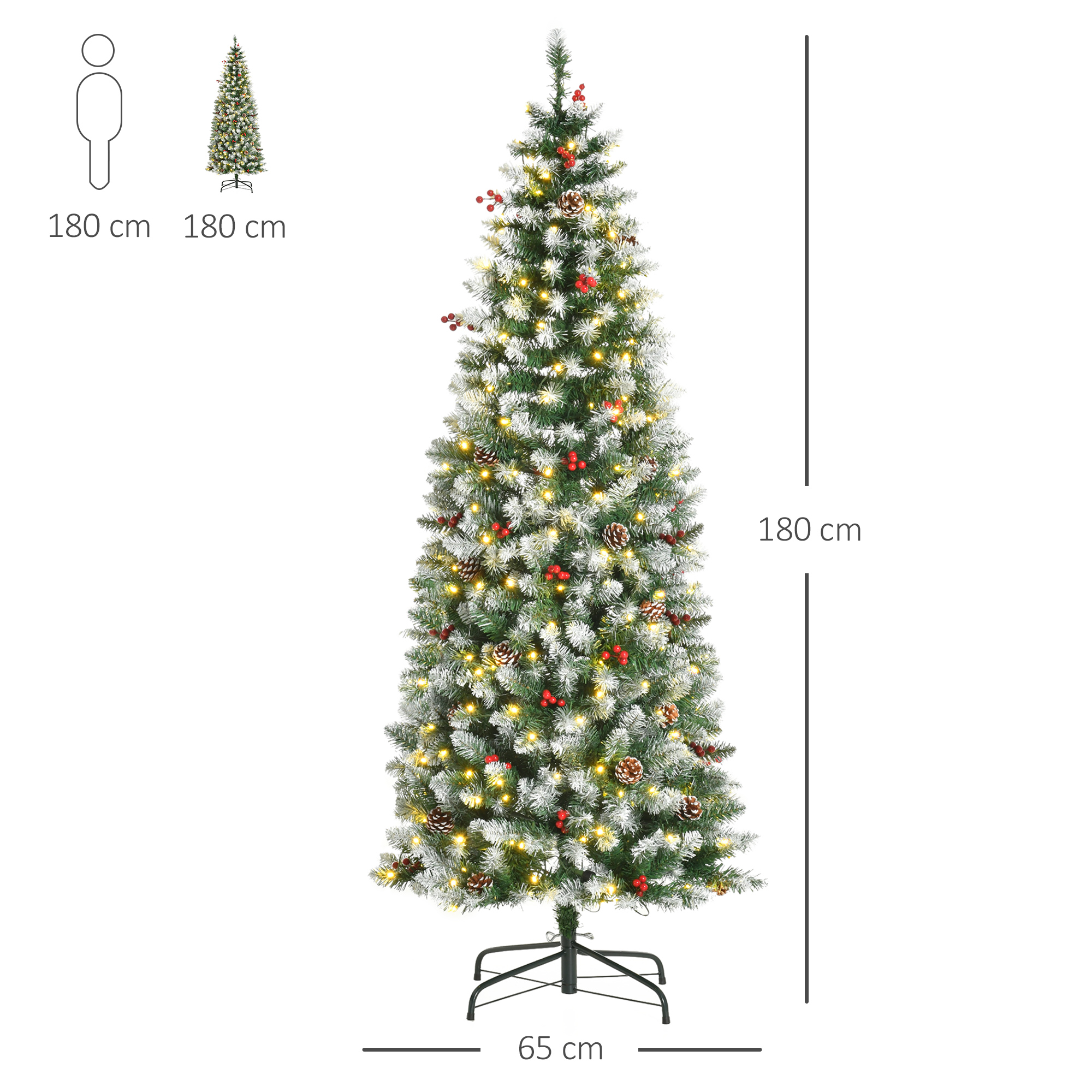 Dirbtinė kalėdinė eglutė su LED apšvietimu ir sniego efektu, žalia/balta, 180 cm 2