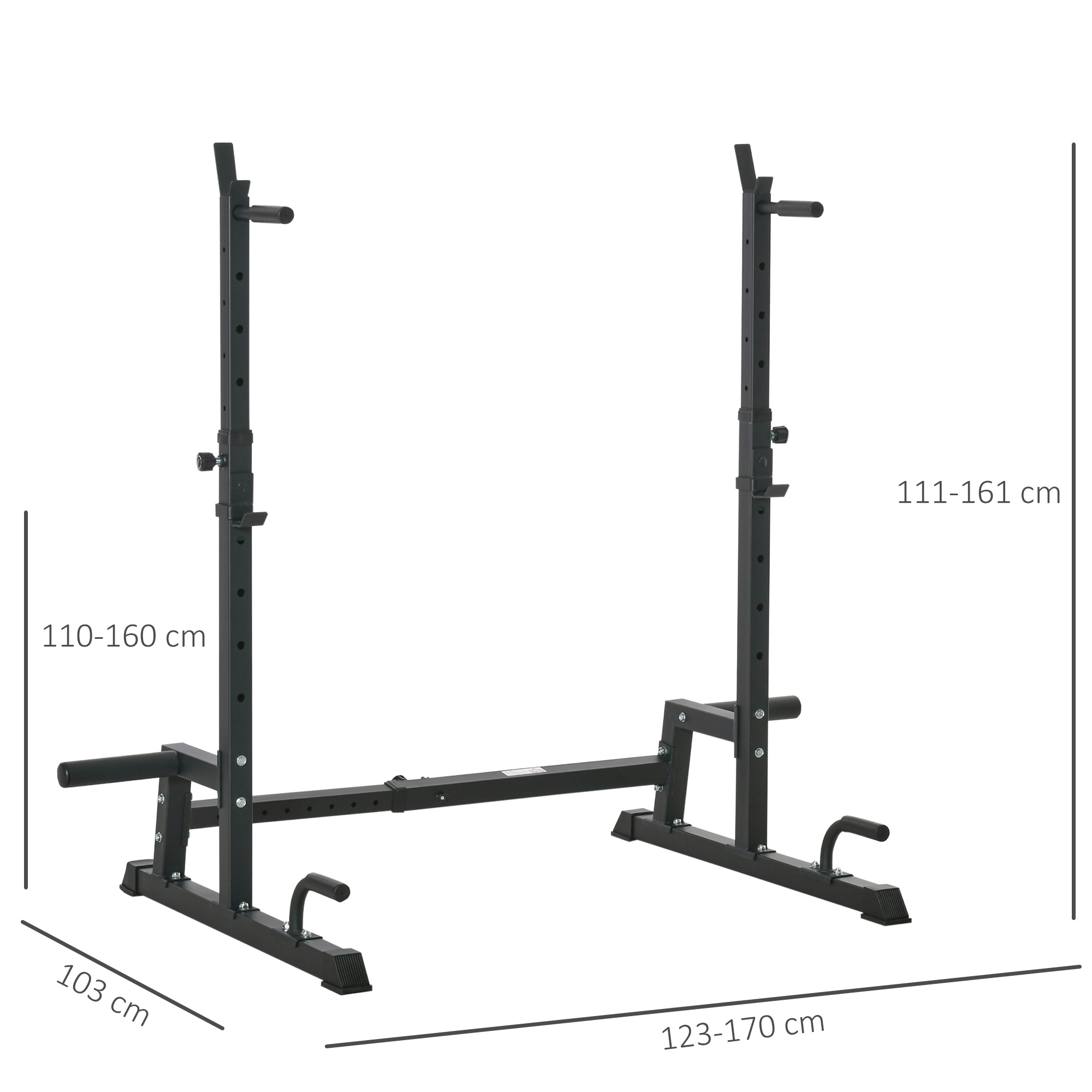 Stangas statīvs, regulējama augstuma, ar J formas āķiem, melns, 123–170 × 103 × 111–161 cm 2