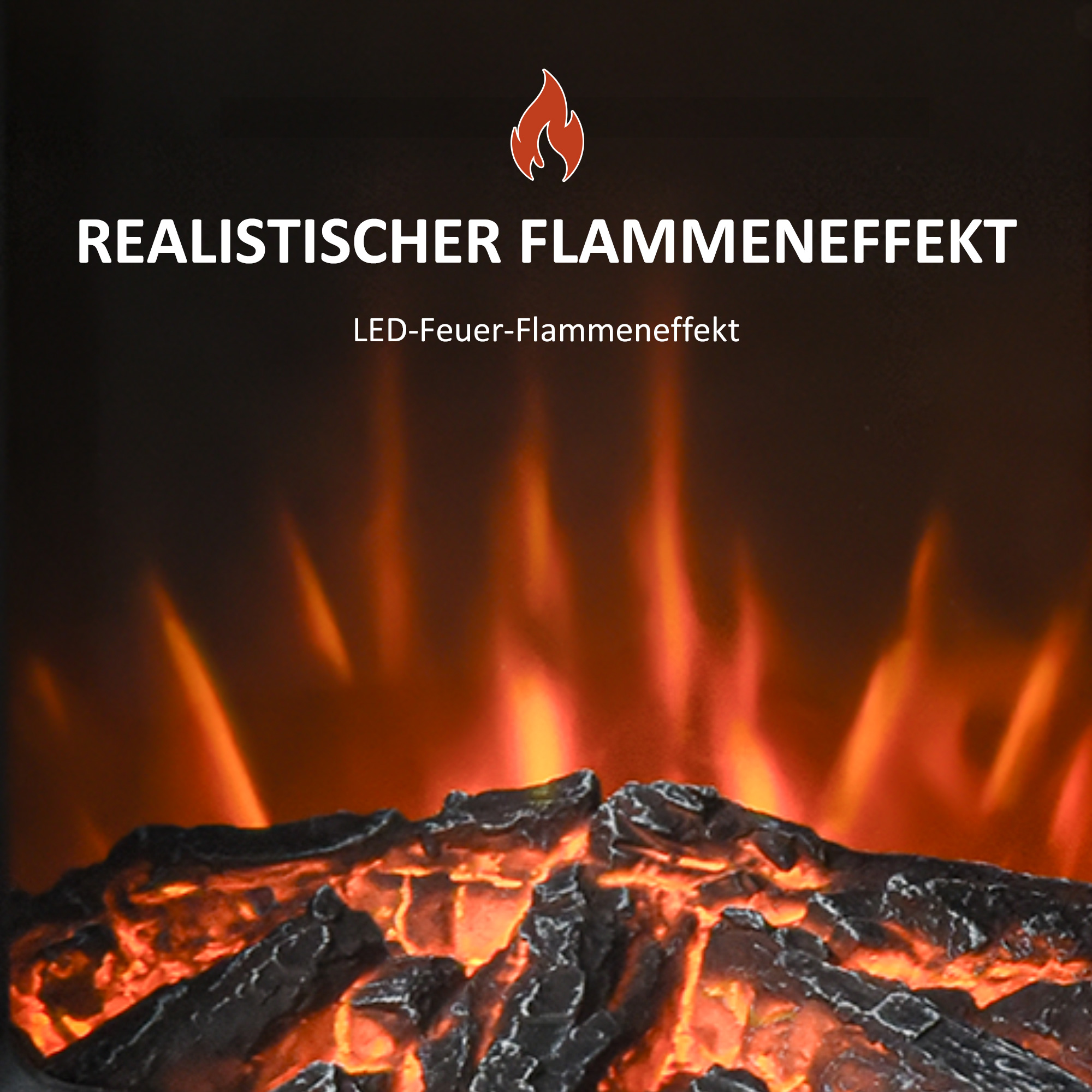 Elektrinis židinys su LED liepsnos efektu ir 2 galios lygiais, juodas, 44,5 × 32,1 × 74 cm 3