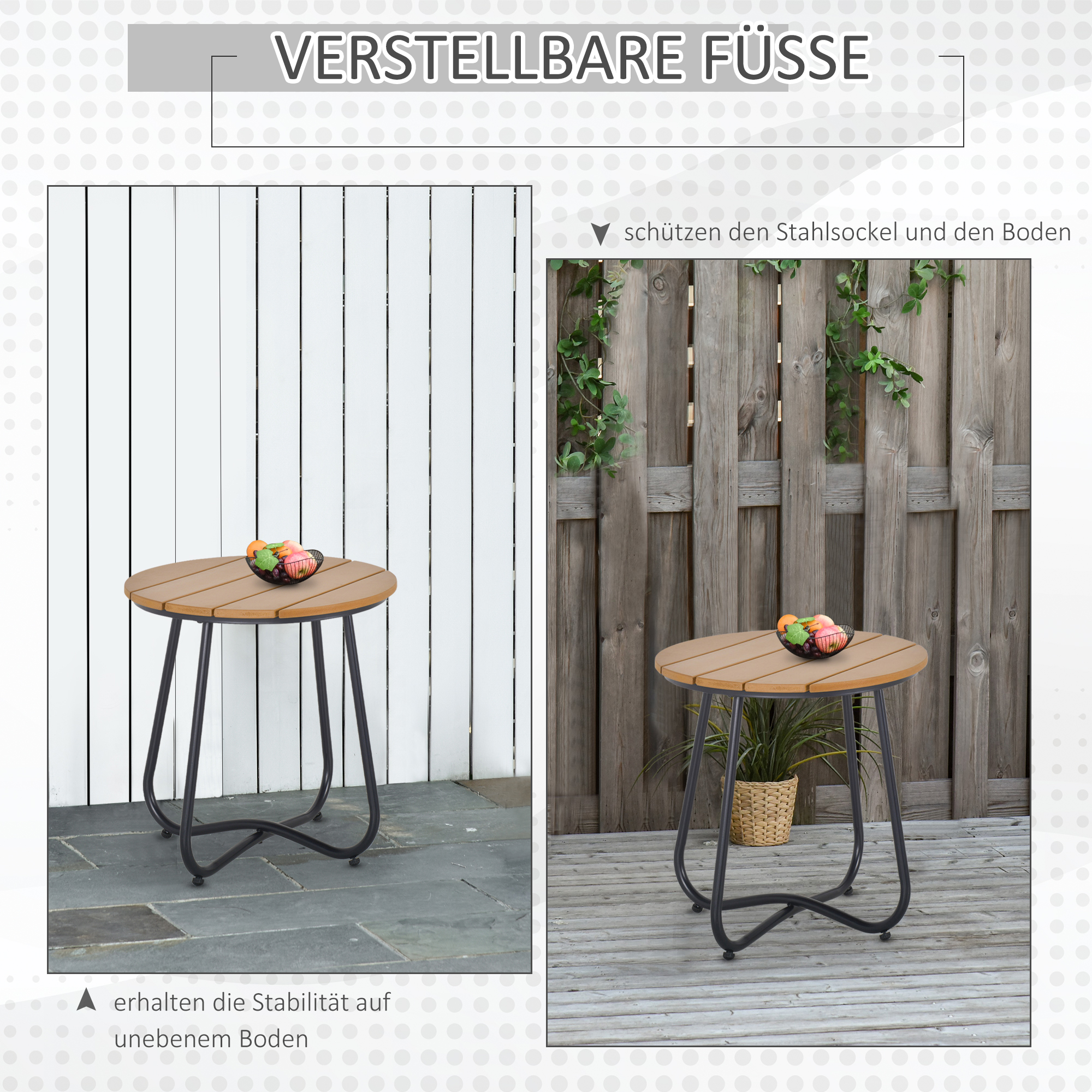 Lauko stalas su reguliuojamomis kojelėmis, rudas, Ø49 × 48 cm 3