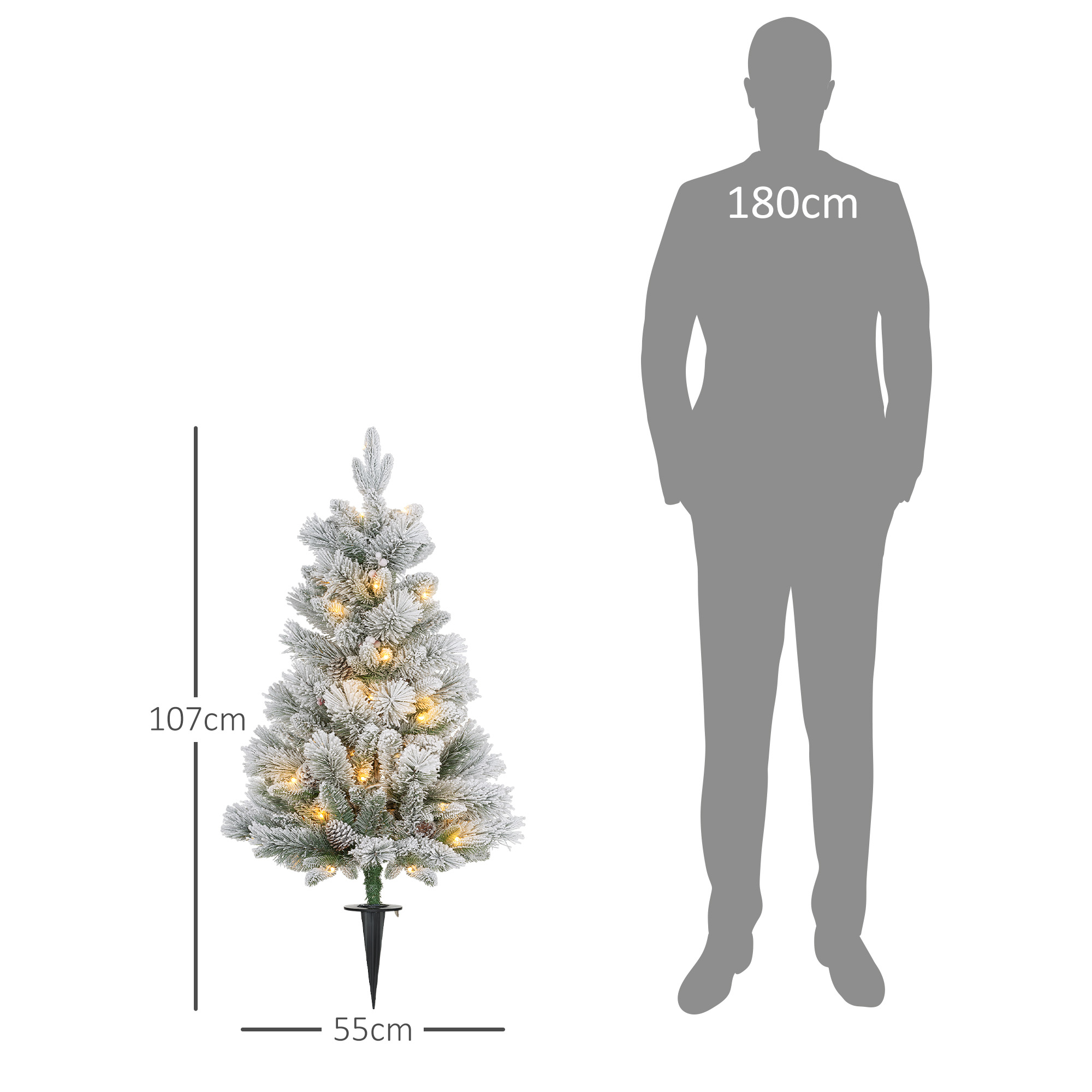 Kalėdinė eglutė su LED apšvietimu ir dirbtiniu sniegu, žalia/balta, 107 cm, 2 vnt. 2