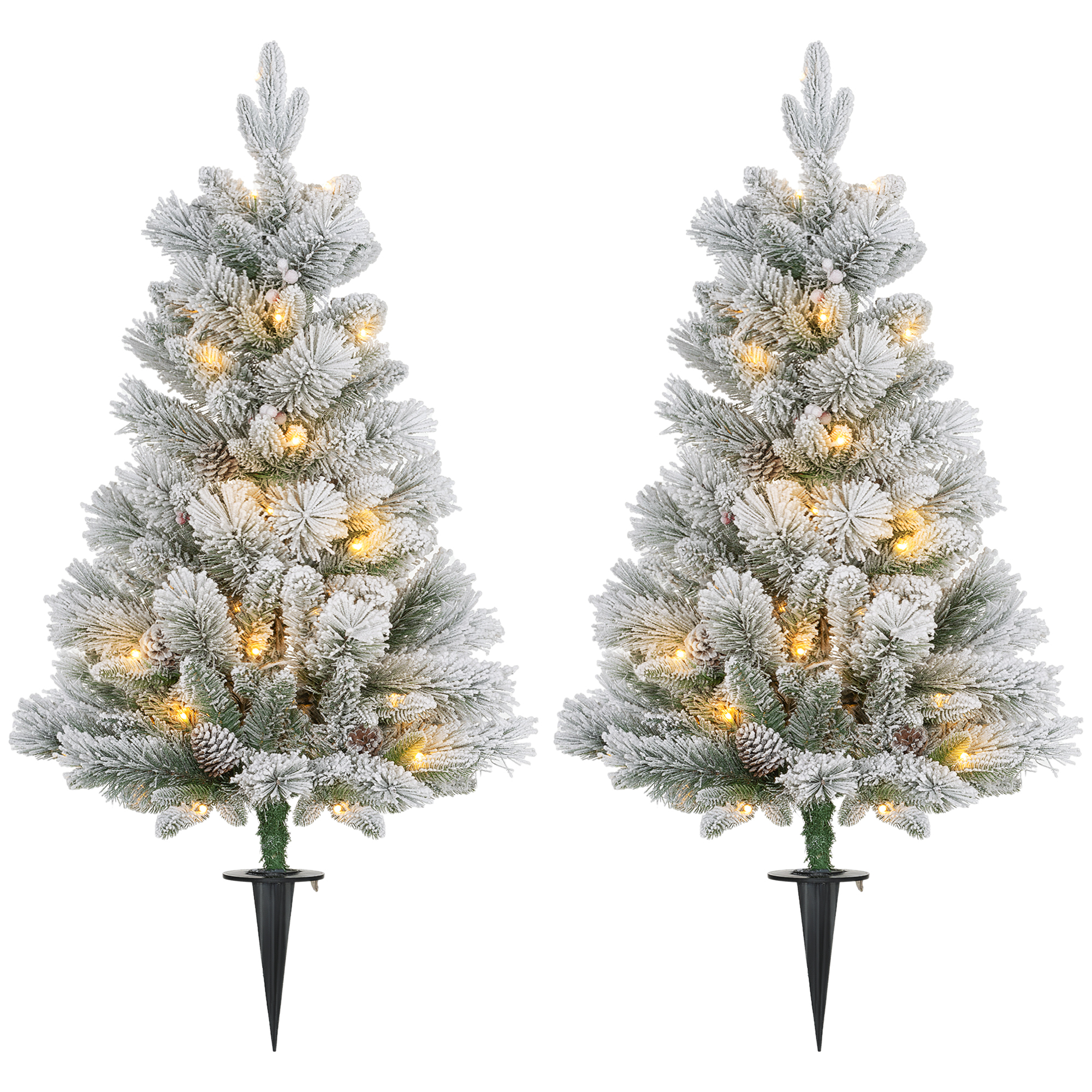 Kalėdinė eglutė su LED apšvietimu ir dirbtiniu sniegu, žalia/balta, 107 cm, 2 vnt.