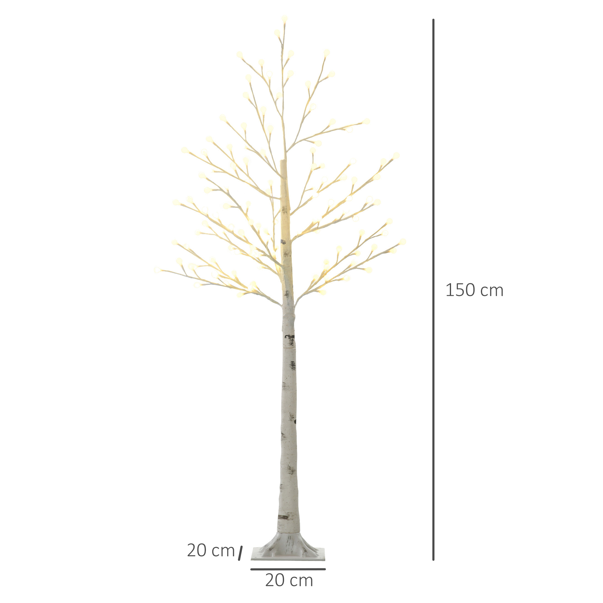 LED šviečiantis medis su 120 LED lempučių ir 3 ryškumo lygiais, baltas, 20 × 20 × 150 cm 2