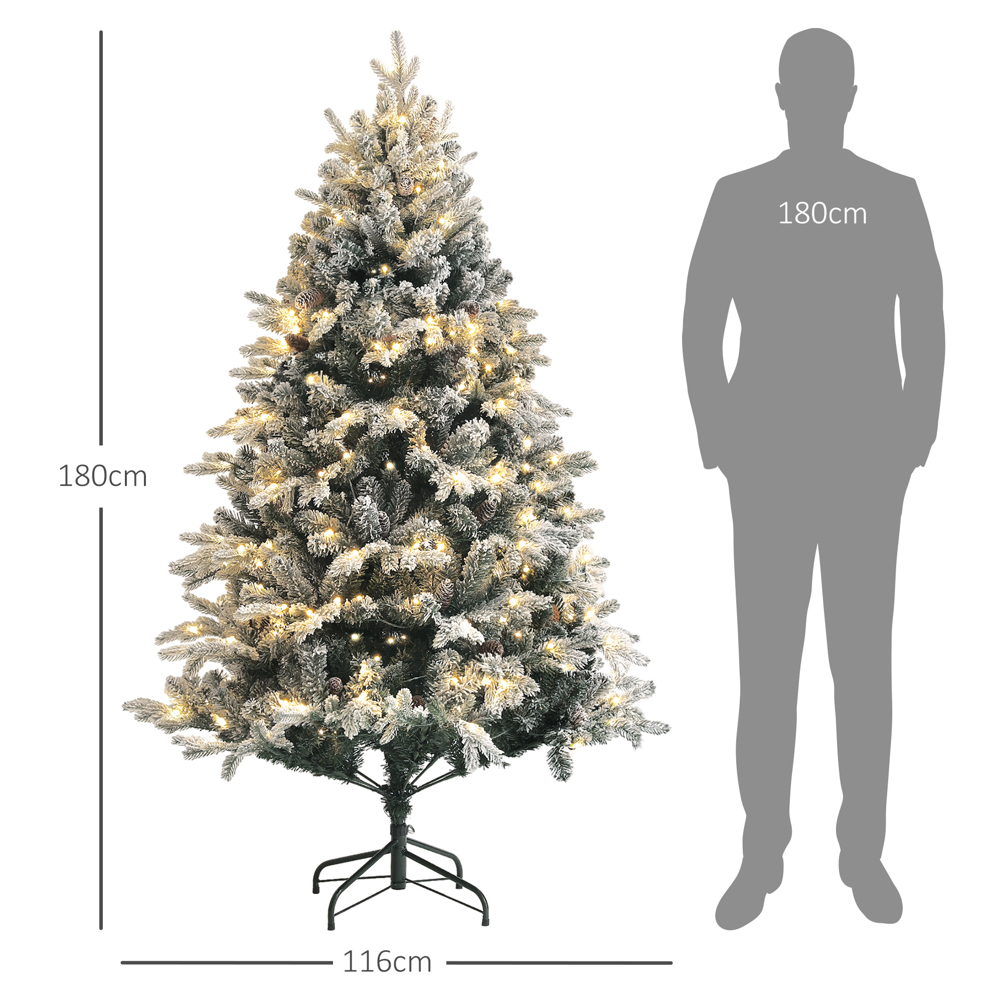 Dirbtinė kalėdinė eglutė su LED apšvietimu, apsnigta, žalia, 180 cm 2