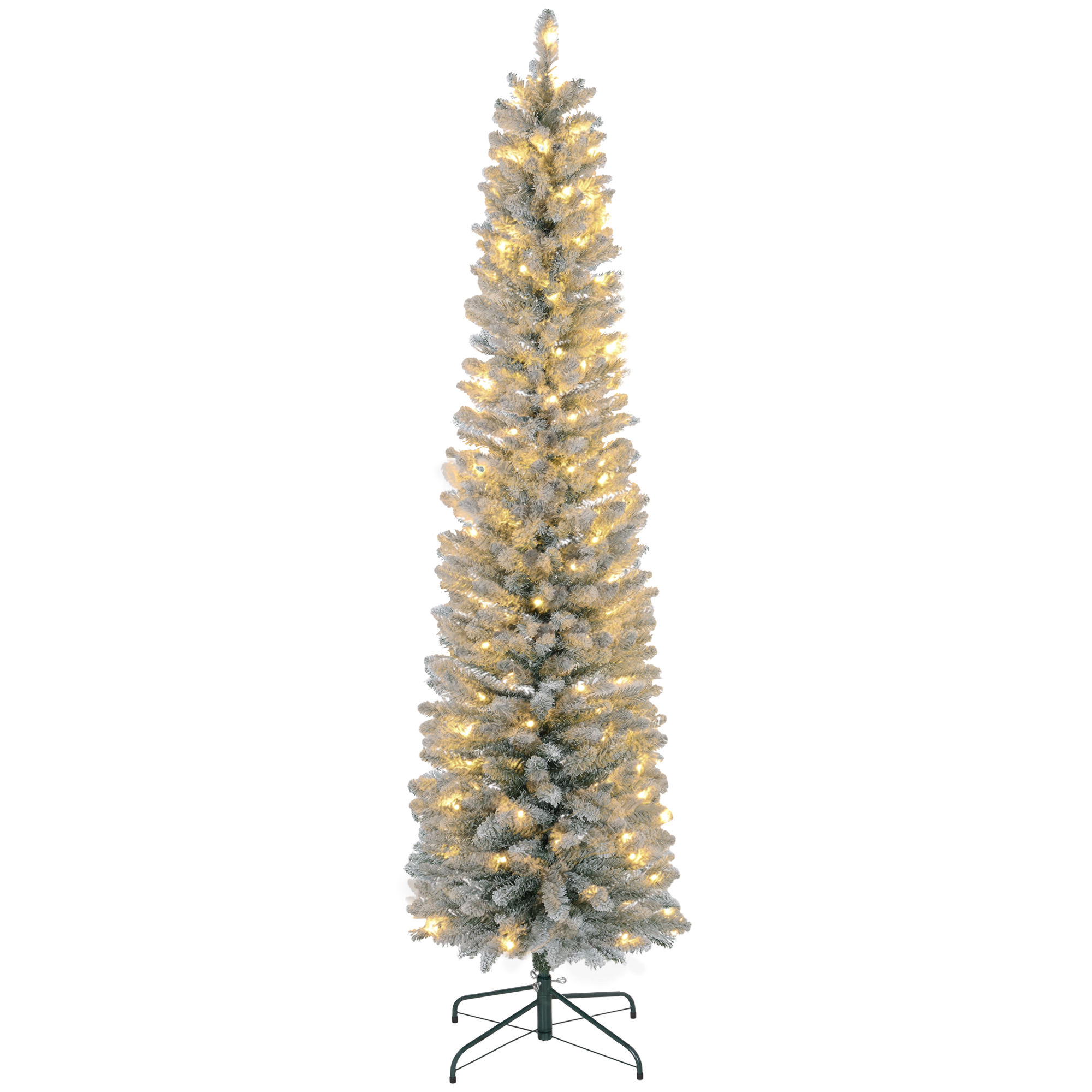 Dirbtinė kalėdinė eglutė su LED apšvietimu ir apsnigtomis šakomis, žalia/balta, Ø 57 x 210 cm
