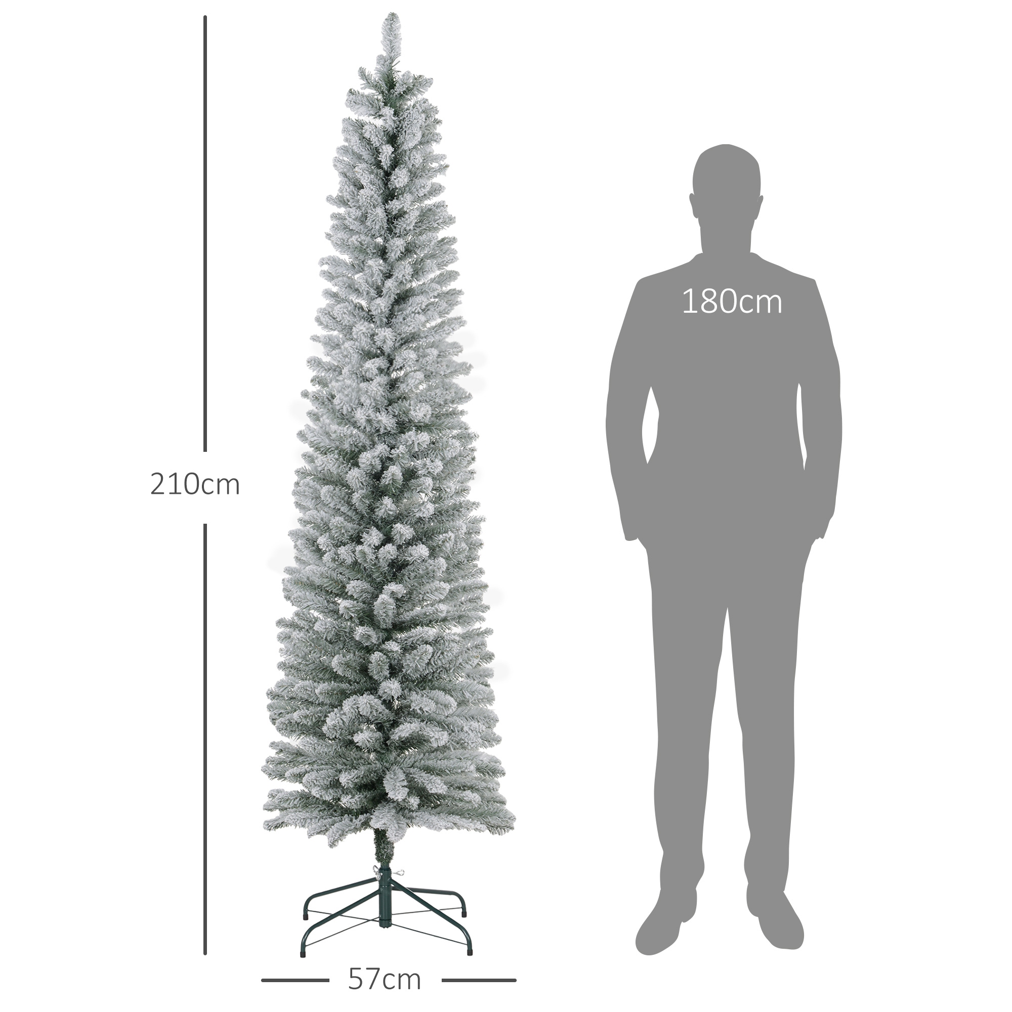 Dirbtinė kalėdinė eglutė su LED apšvietimu ir apsnigtomis šakomis, žalia/balta, Ø 57 x 210 cm 2
