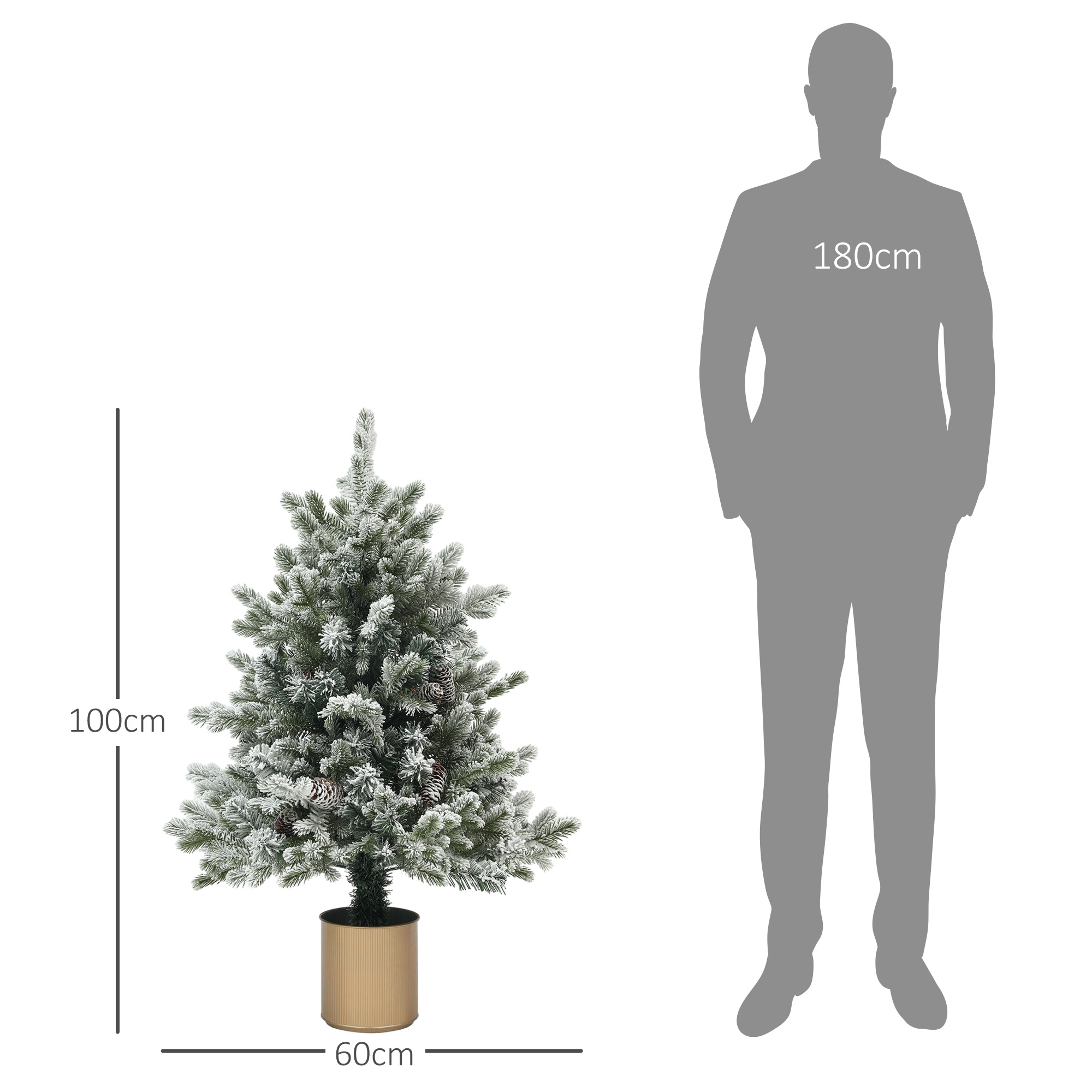Kalėdinė eglutė su kankorėžiais ir apsnigtais galiukais, žalia ir aukso spalvų, Ø 60 × 100 cm 2
