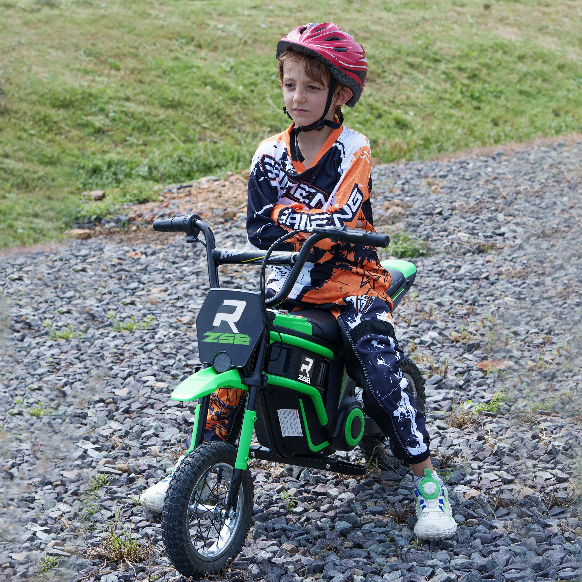 Vaikiškas elektrinis motociklas žalias