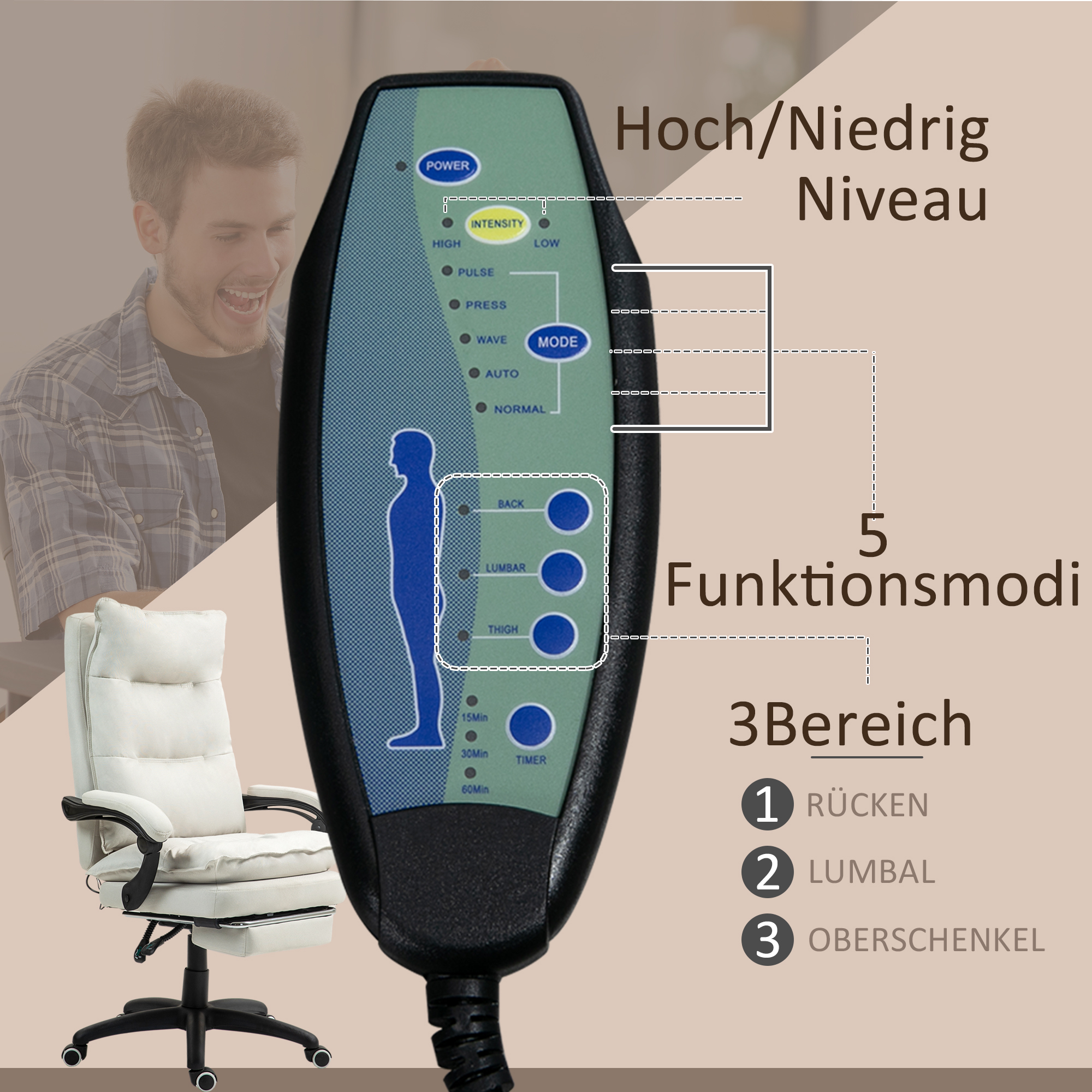 Masāžas biroja krēsls krēmkrāsains 3