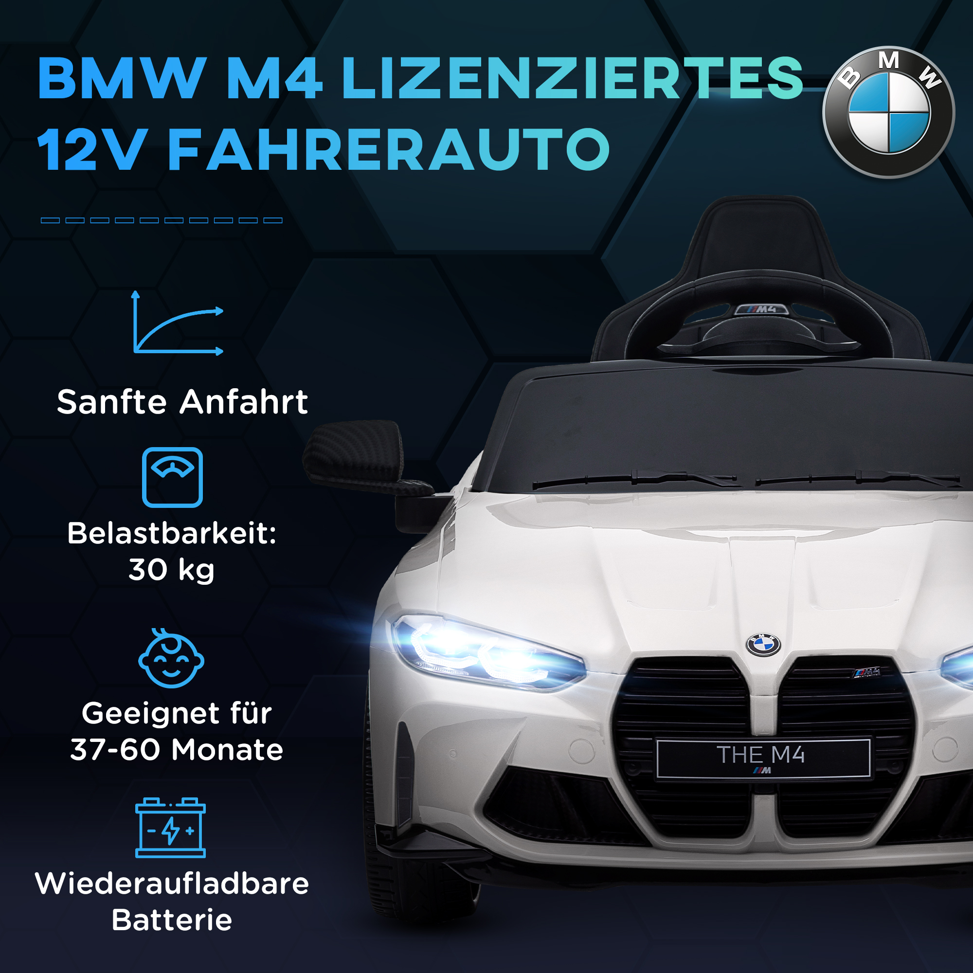 Vaikiškas elektromobilis BMW M4 baltas 3