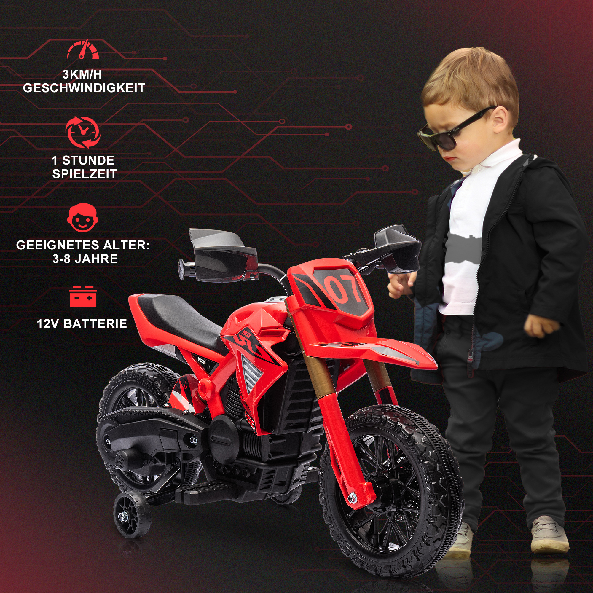 Vaikiškas elektrinis motociklas raudonas 3