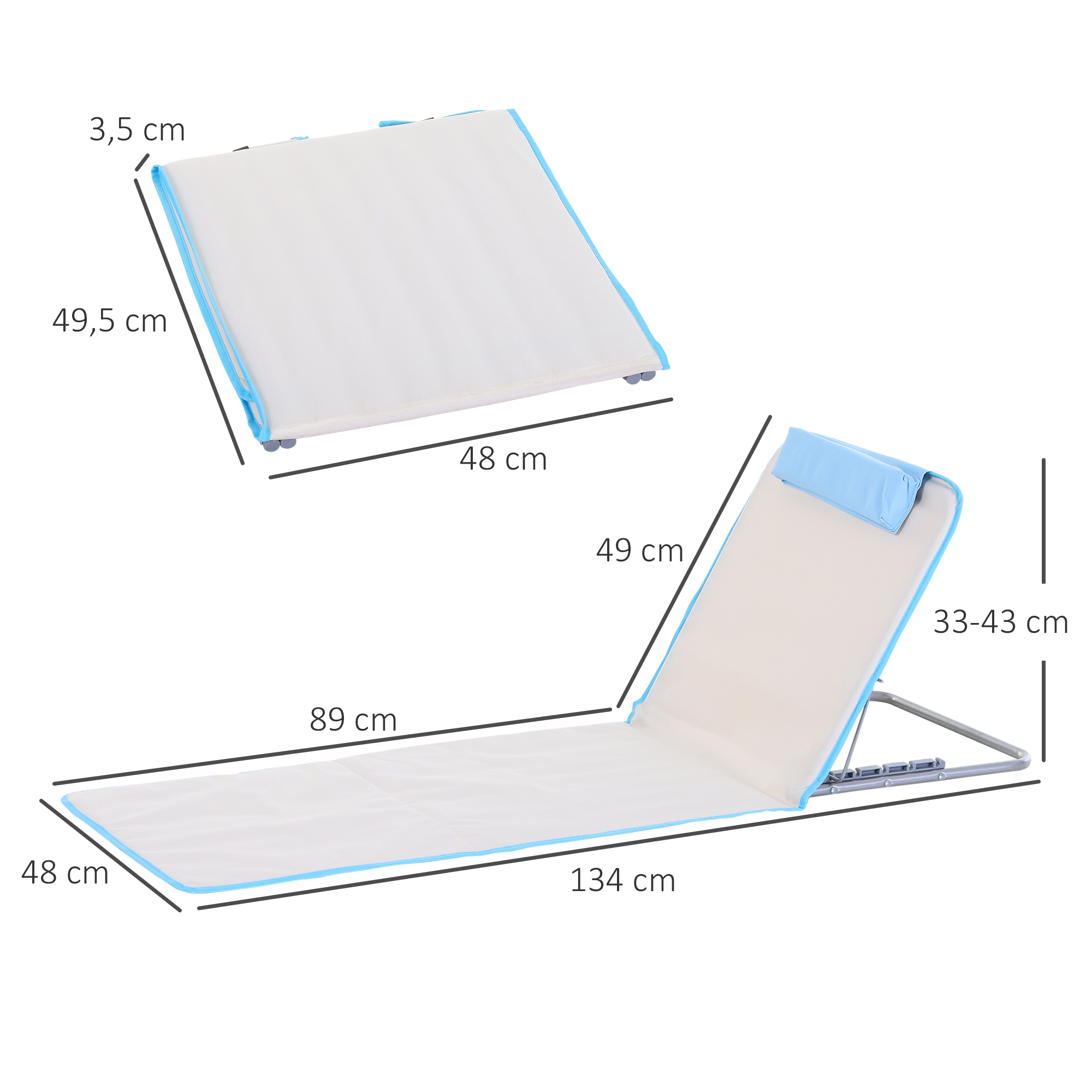 Paplūdimio gultas 134 × 48 × 33–43 cm 2