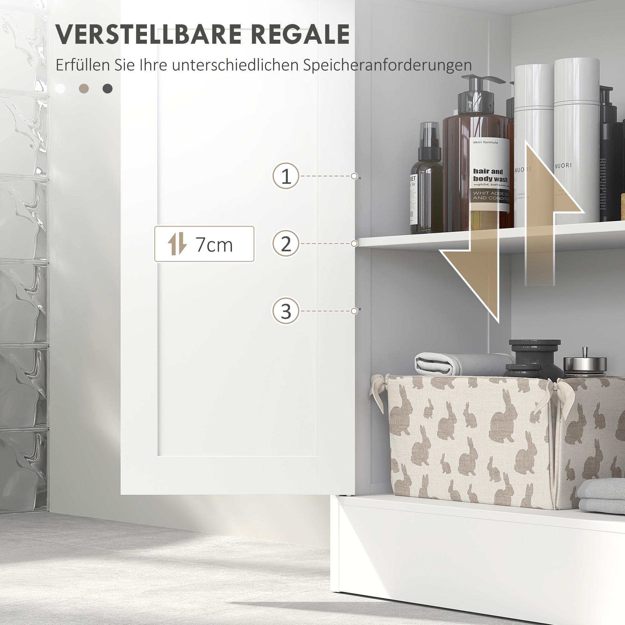 Vannas istabas skapis ar 2 atvilktnēm un regulējamu plauktu, balts, 60 × 30 × 108,8 cm 3