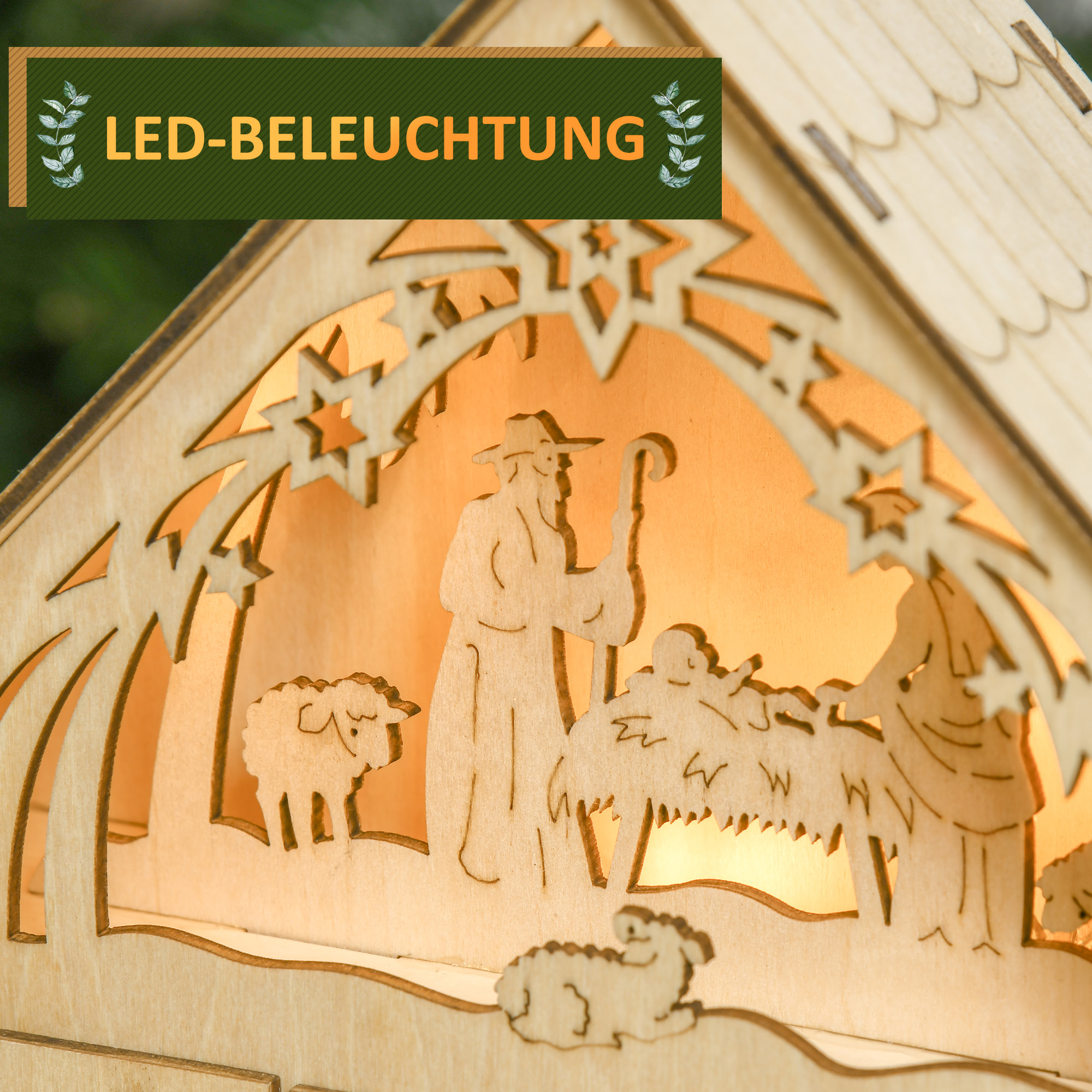 Advento kalendorius su LED apšvietimu ir 24 stalčiais, natūralios spalvos, 26,6 × 6 × 30 cm 3