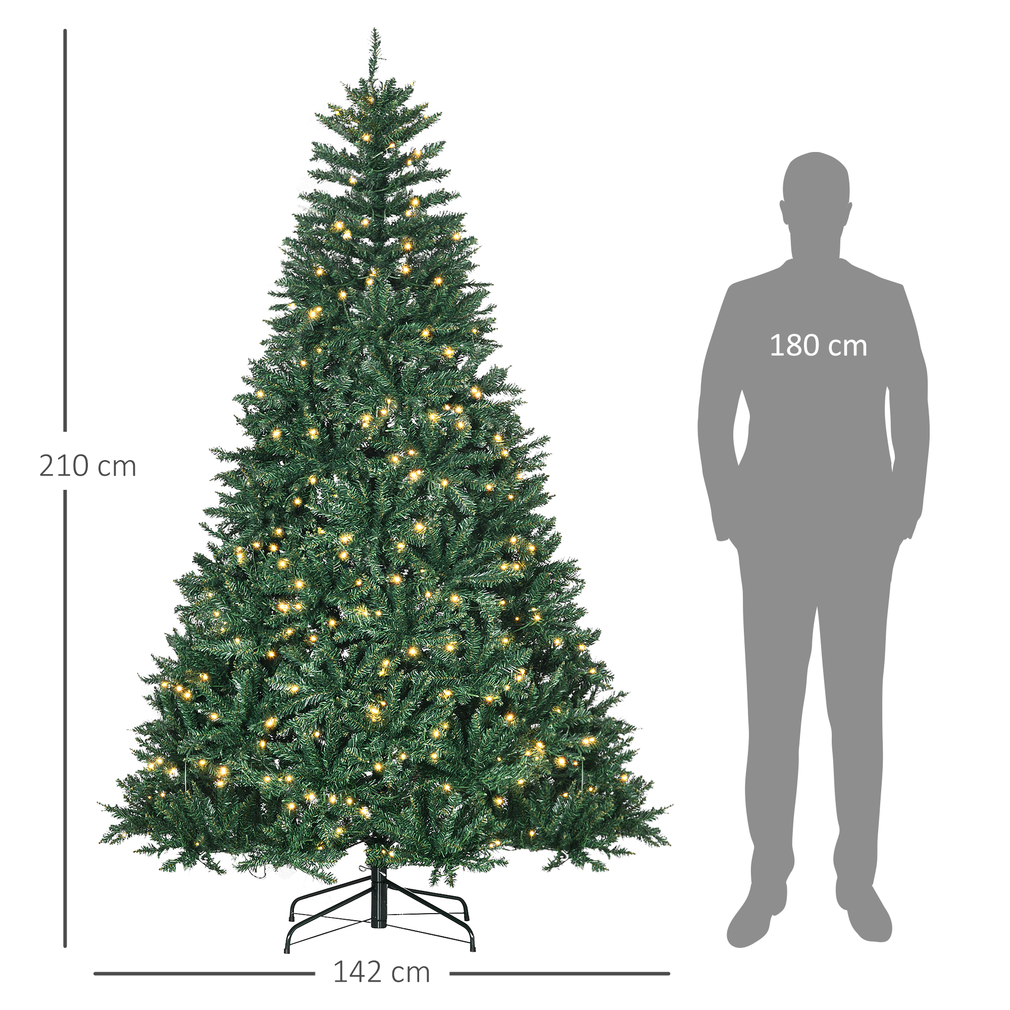 Dirbtinė kalėdinė eglutė su 700 šiltai baltų LED lempučių, žalia, 142 × 210 cm 2