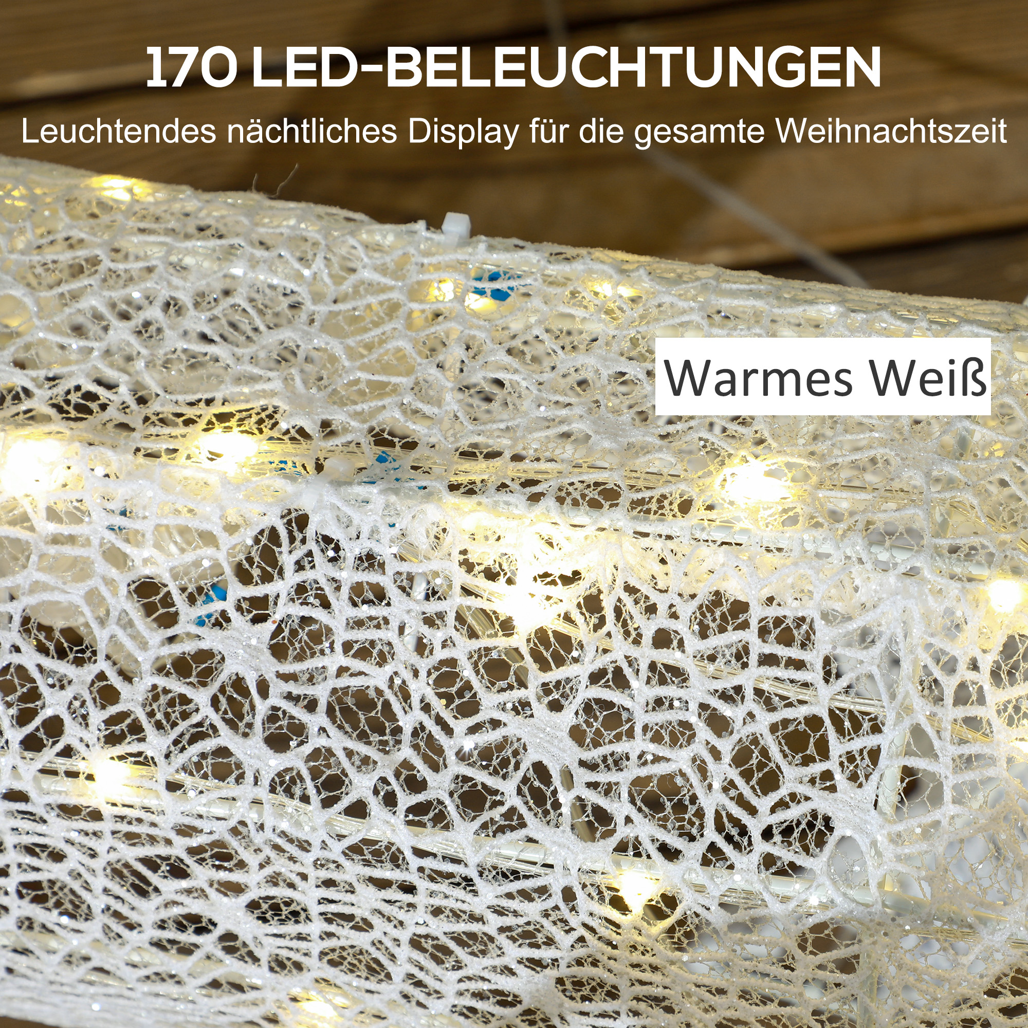 LED kalėdinė dekoracija elnias su rogėmis, 170 šiltai baltų LED, balta ir raudona, 50 × 29 × 42 cm 3