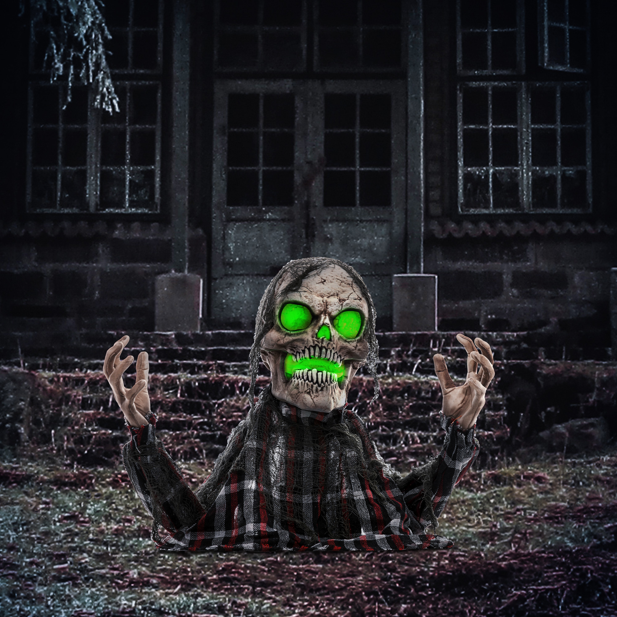 Animētā Helovīna dekorācija ar skaņas un pieskāriena aktivizāciju, tumši pelēka, 40 × 16 × 70 cm