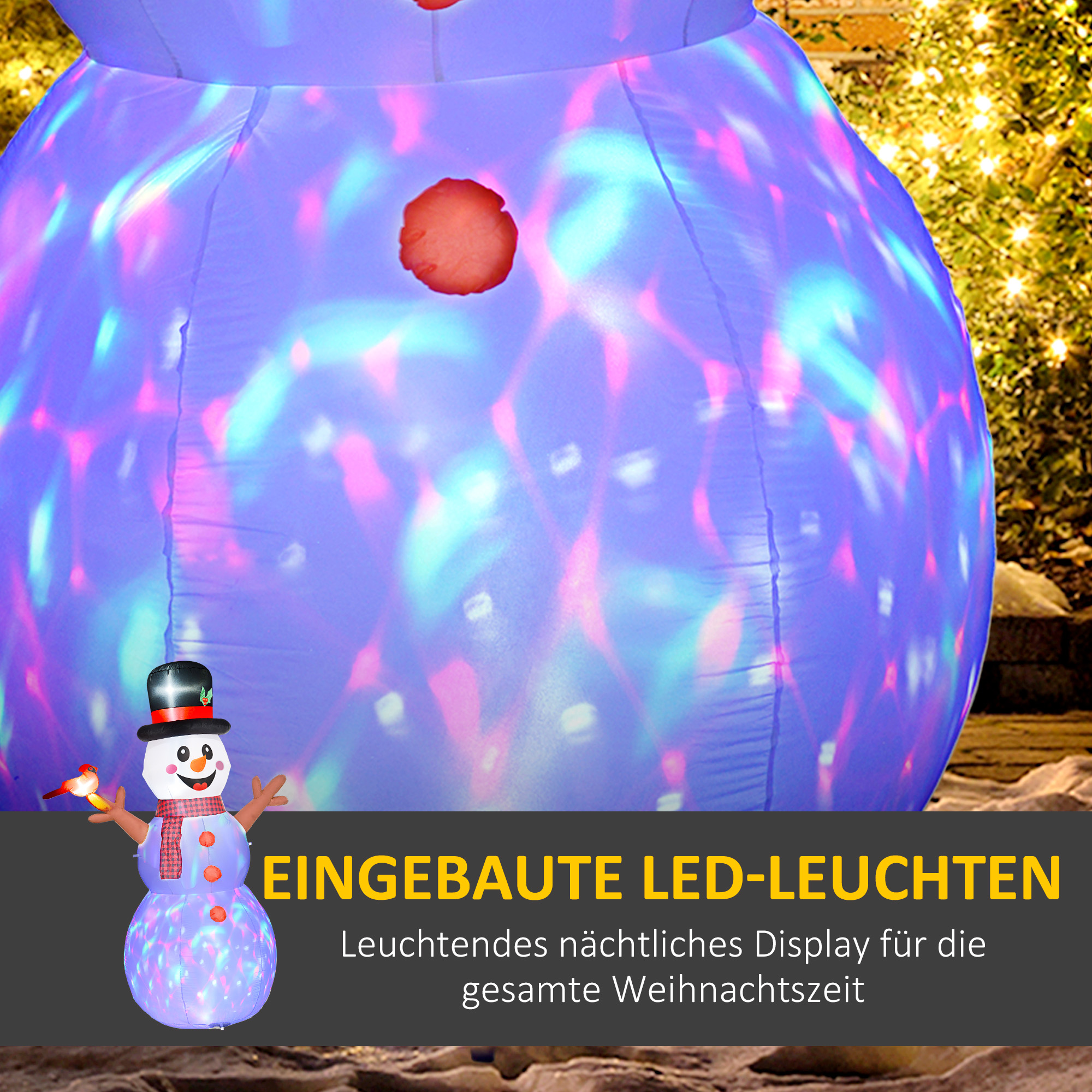 Pripučiamas sniego senis su 4 LED lemputėmis ir besisukančiu spalvotu apšvietimu, baltas, 165 x 100 x 240 cm 3
