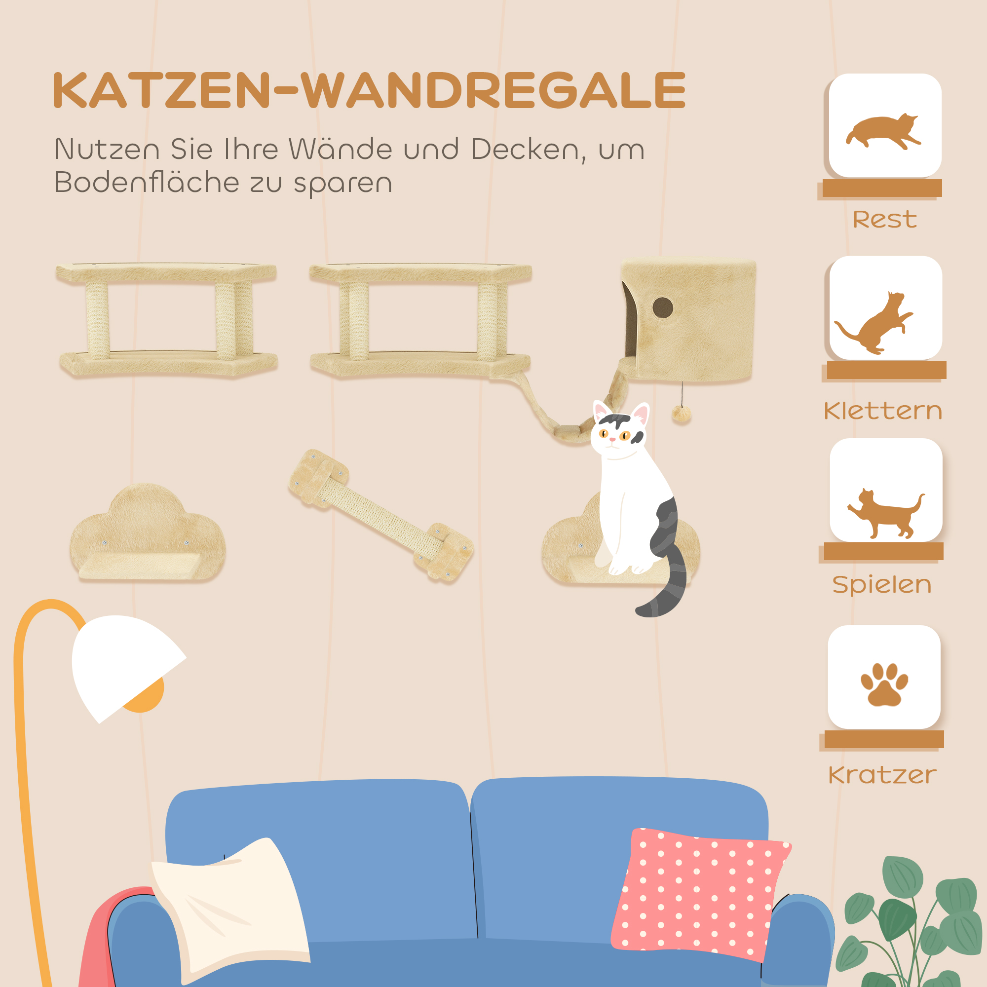 Katinų laipiojimo rinkinys smėlinis ir kreminis 3