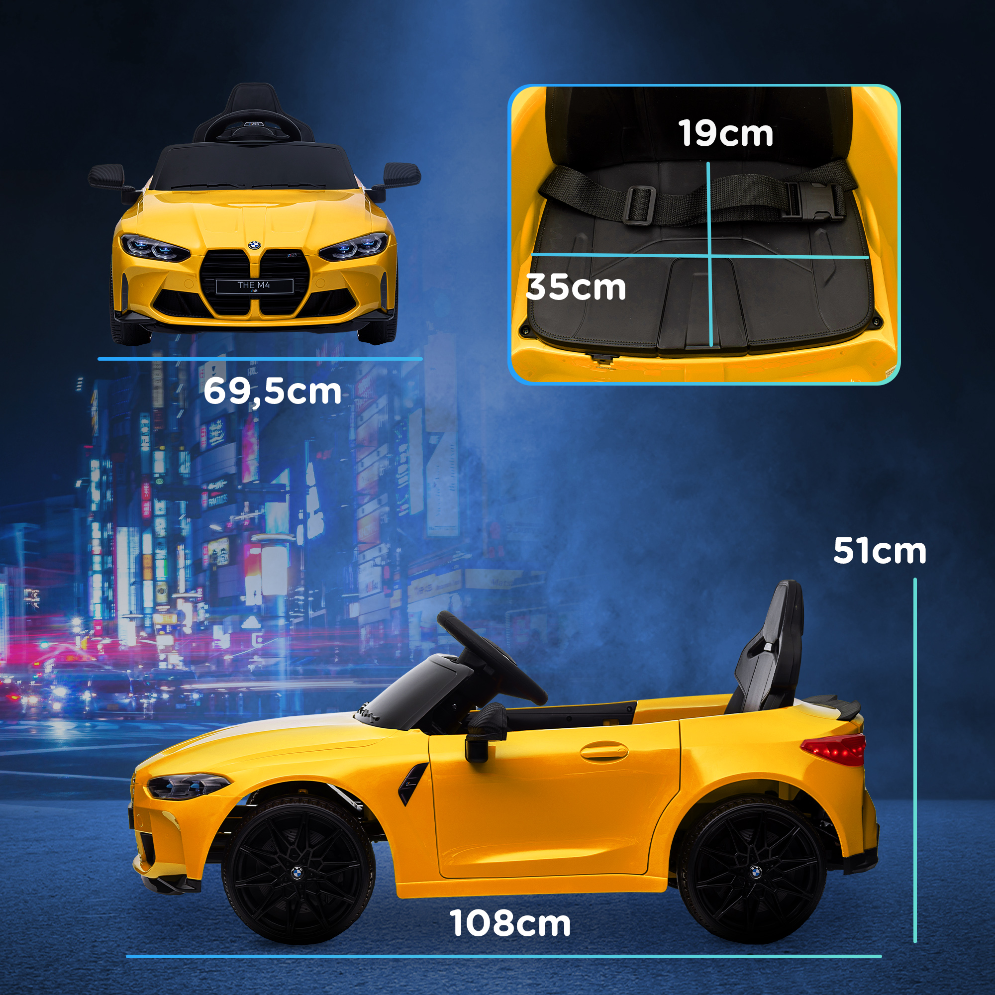 Vaikiškas elektromobilis BMW M4, su nuotolinio valdymo pultu, geltonas, 108 × 69,5 × 51 cm 2