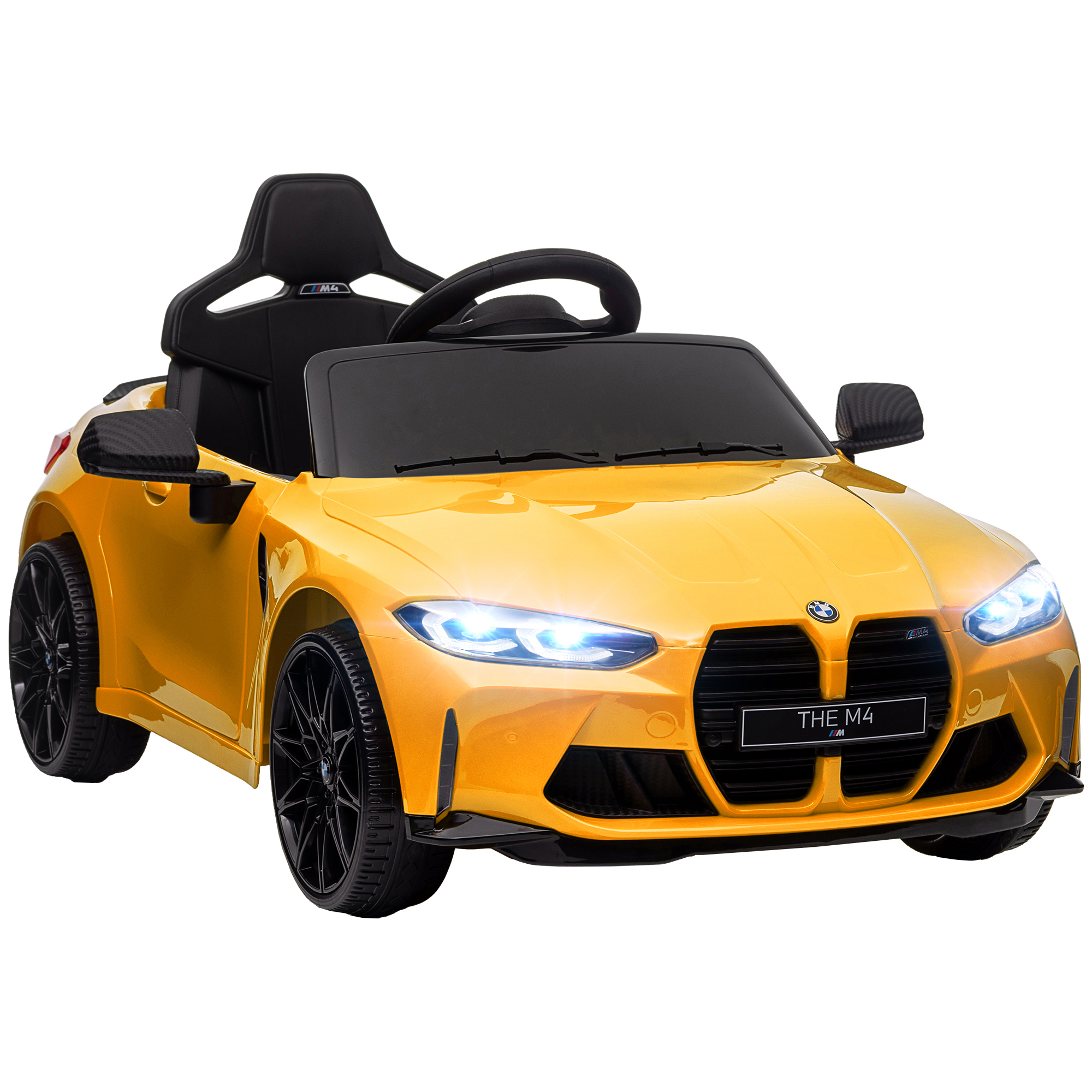 Vaikiškas elektromobilis BMW M4, su nuotolinio valdymo pultu, geltonas, 108 × 69,5 × 51 cm