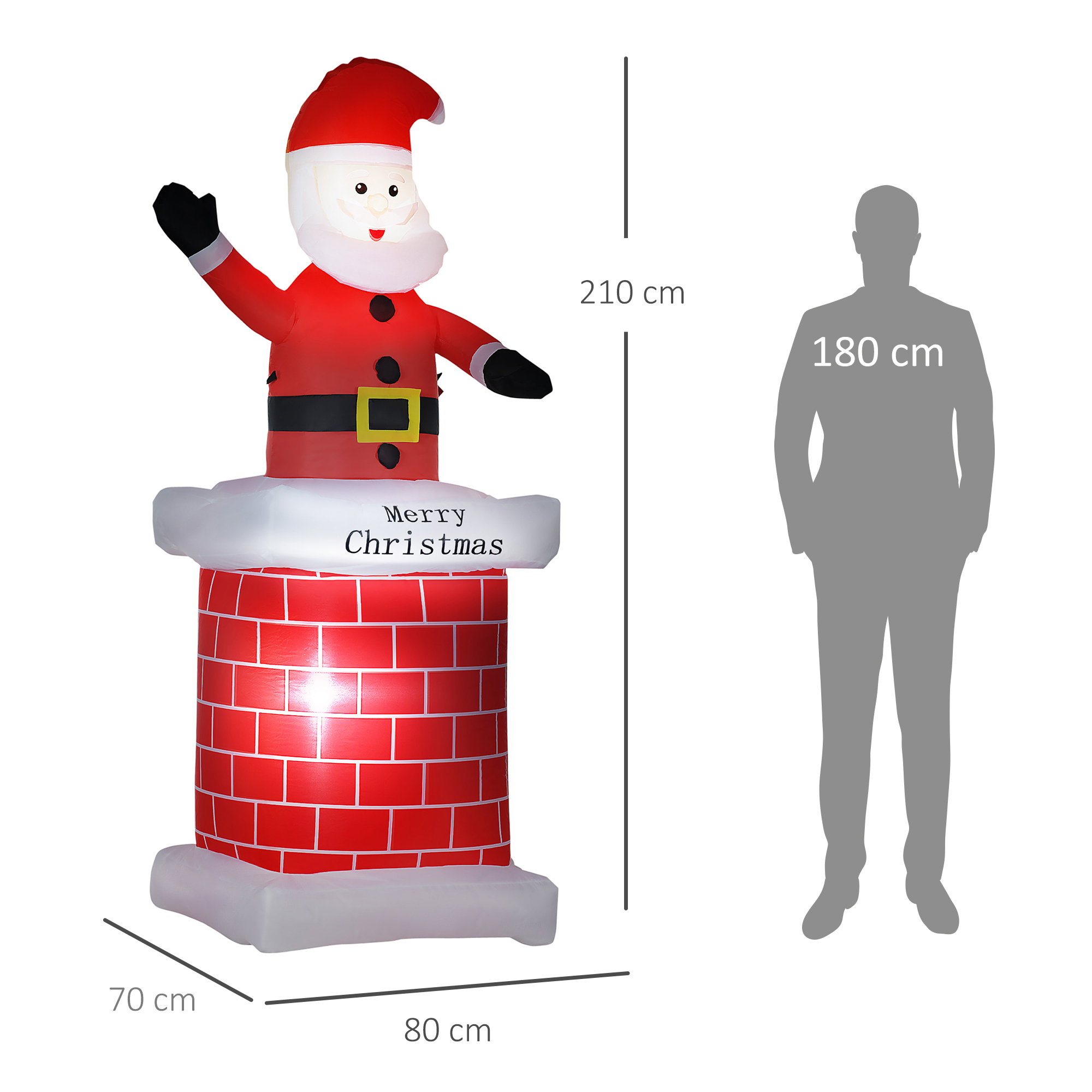 Pripučiama kalėdinė dekoracija Kalėdų Senelis prie kamino su LED apšvietimu, įvairiaspalvė, 80 × 70 × 210 cm 2