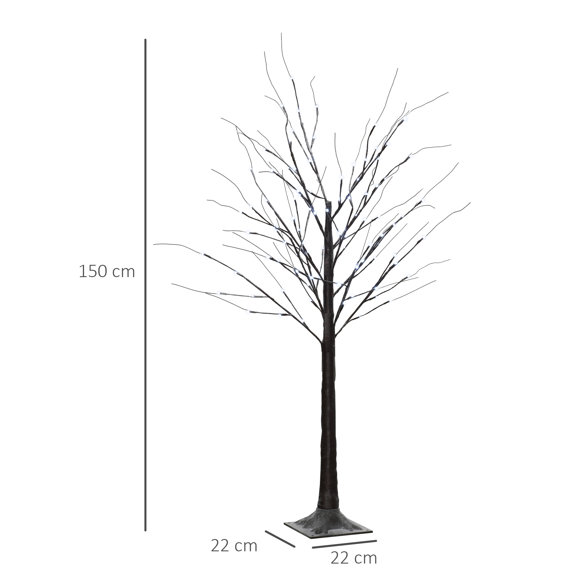 LED dekoratyvinis beržas su 96 šaltai baltomis mikro-LED, rudas, 22 × 22 × 150 cm 2