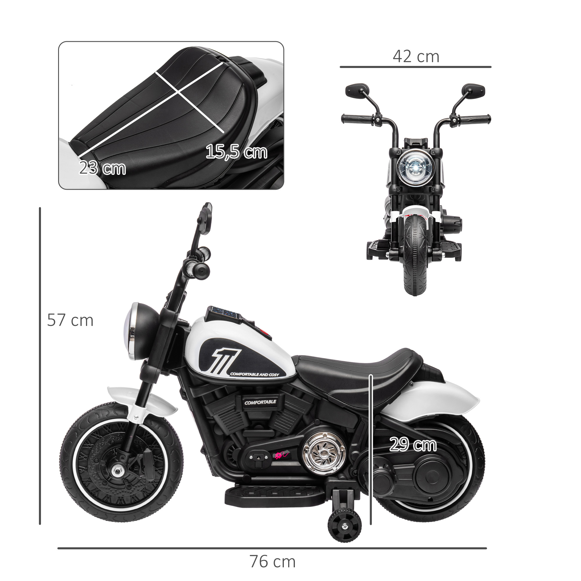 Vaikiškas elektrinis motociklas balta+juoda 2