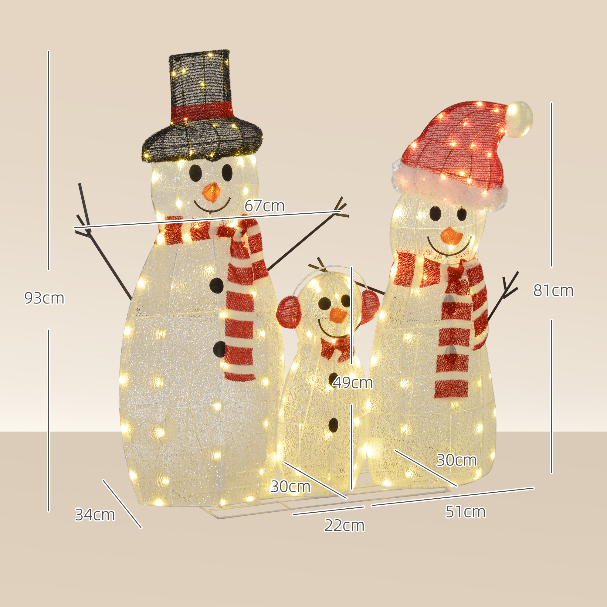 Kalėdinė LED dekoracija „Sniego senių šeima“, 148 LED, balta, 67 × 34 × 93 cm / 51 × 30 × 81 cm / 22 × 30 × 49 cm, 3 vnt. 2